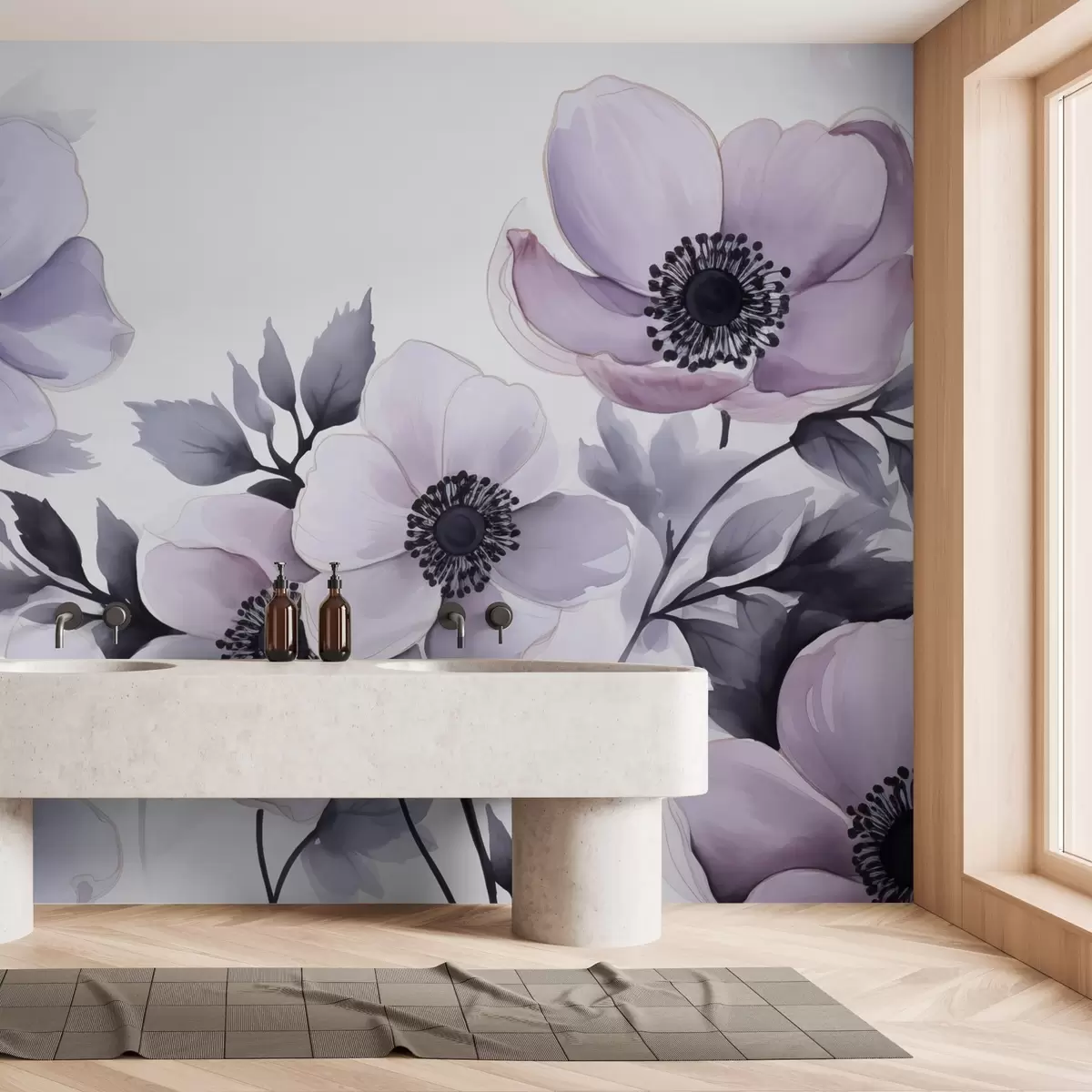 Papier peint Fleurs violettes imitation aquarelle w02494