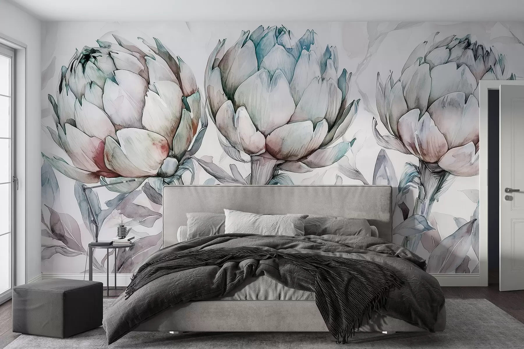 Papier peint Dessin de beaux artichauts, style aquarelle, couleurs douces w02482v1