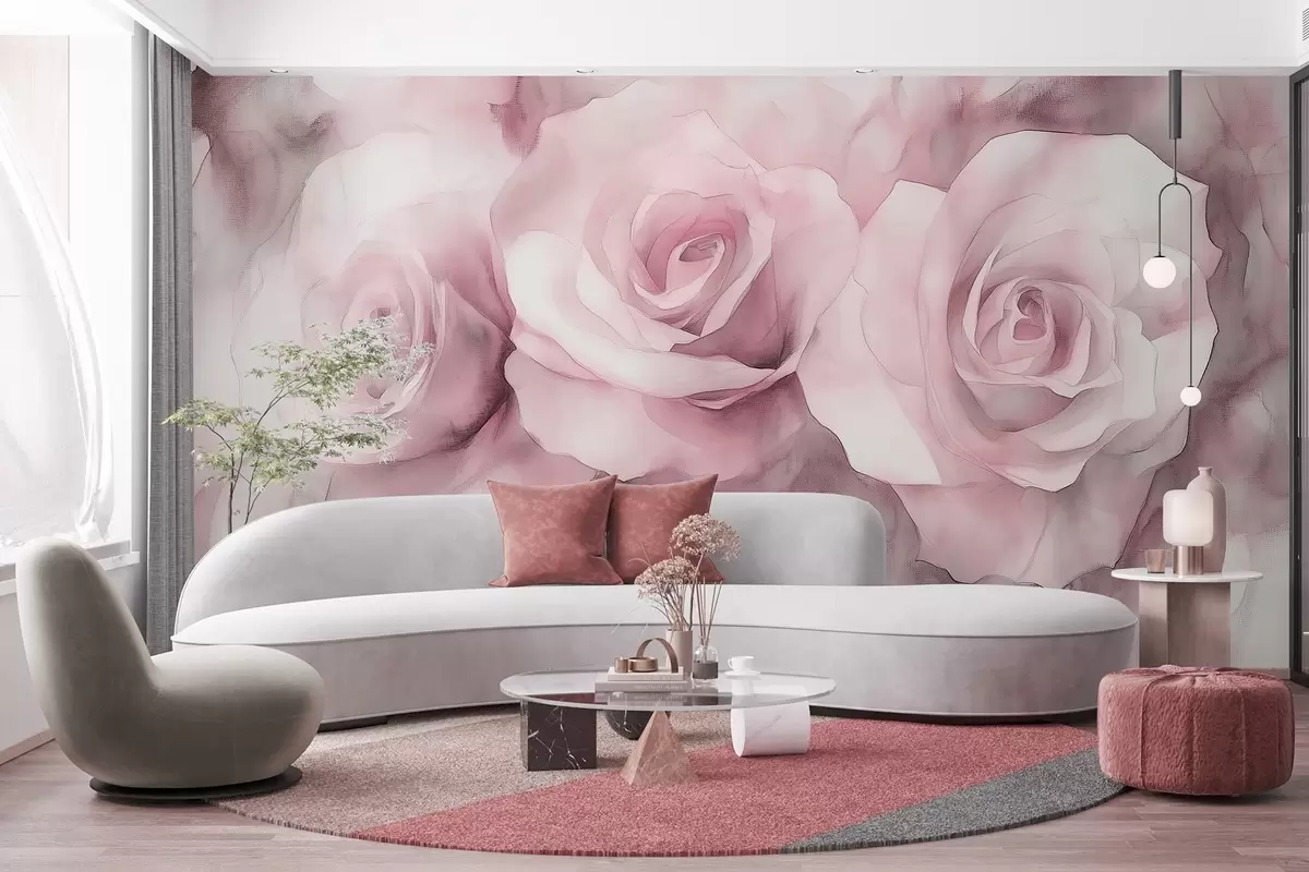 Papier peint Belles roses, style aquarelle, couleurs roses, bohème w02492v1