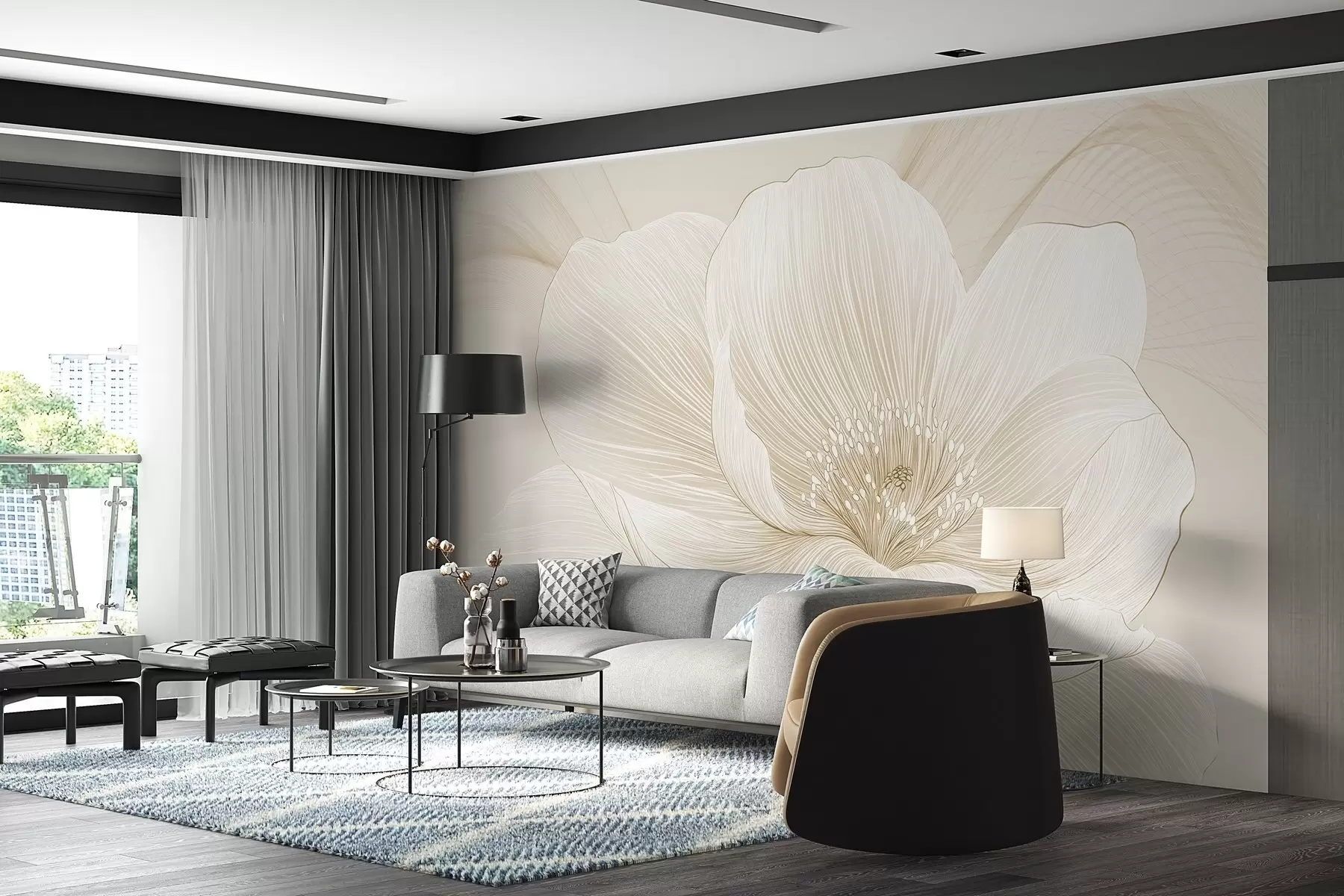 Papier peint Dessin d'une grande fleur w02511