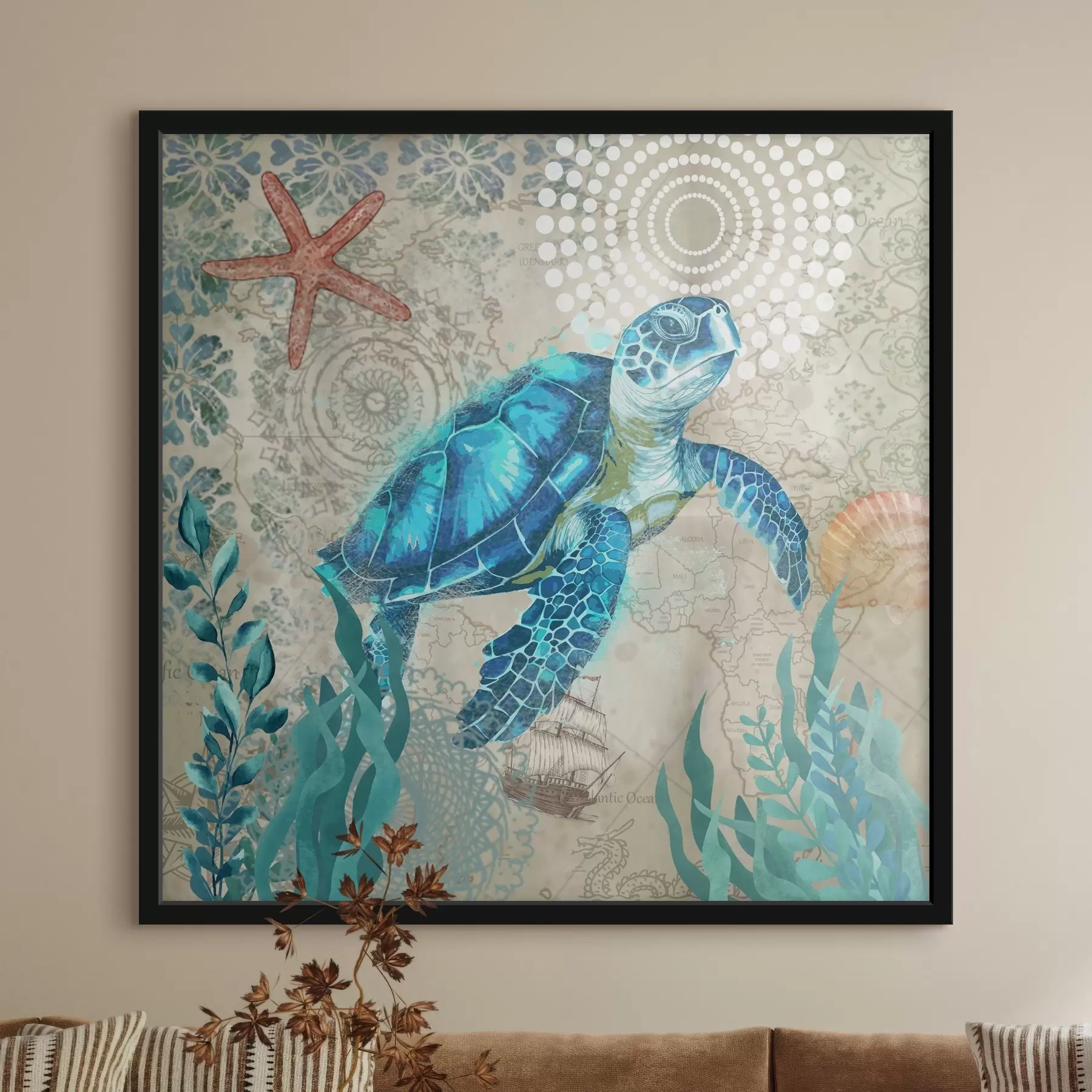 Papier peint Tortue bleue nageant dans l'océan f37151