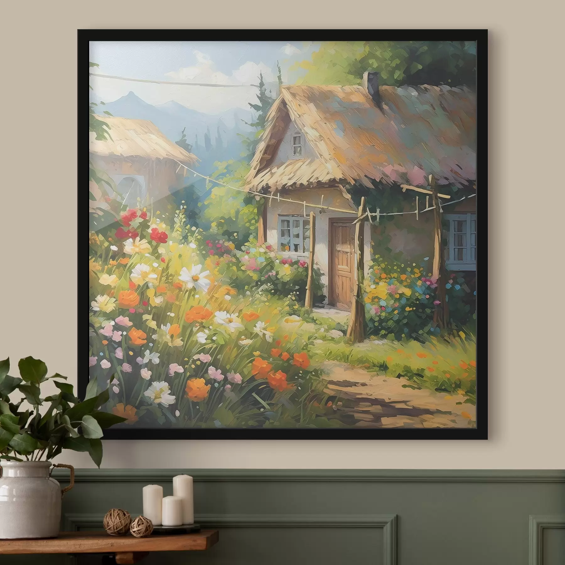 Papier peint Peinture d'une maison avec des fleurs f38493