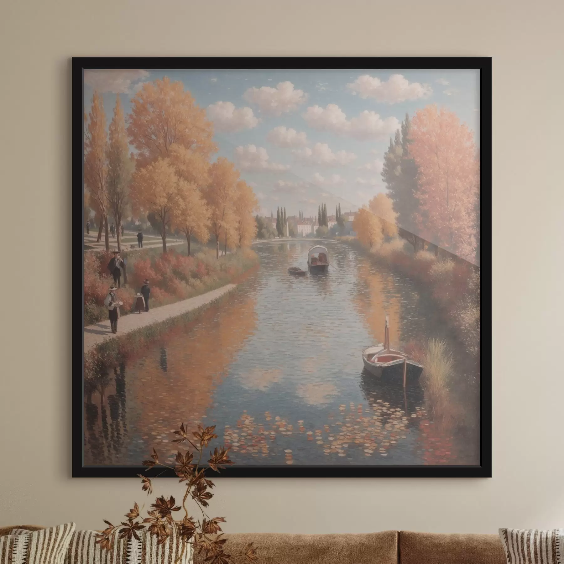 Papier peint Image montrant une rivière avec des bateaux et des gens. f38598
