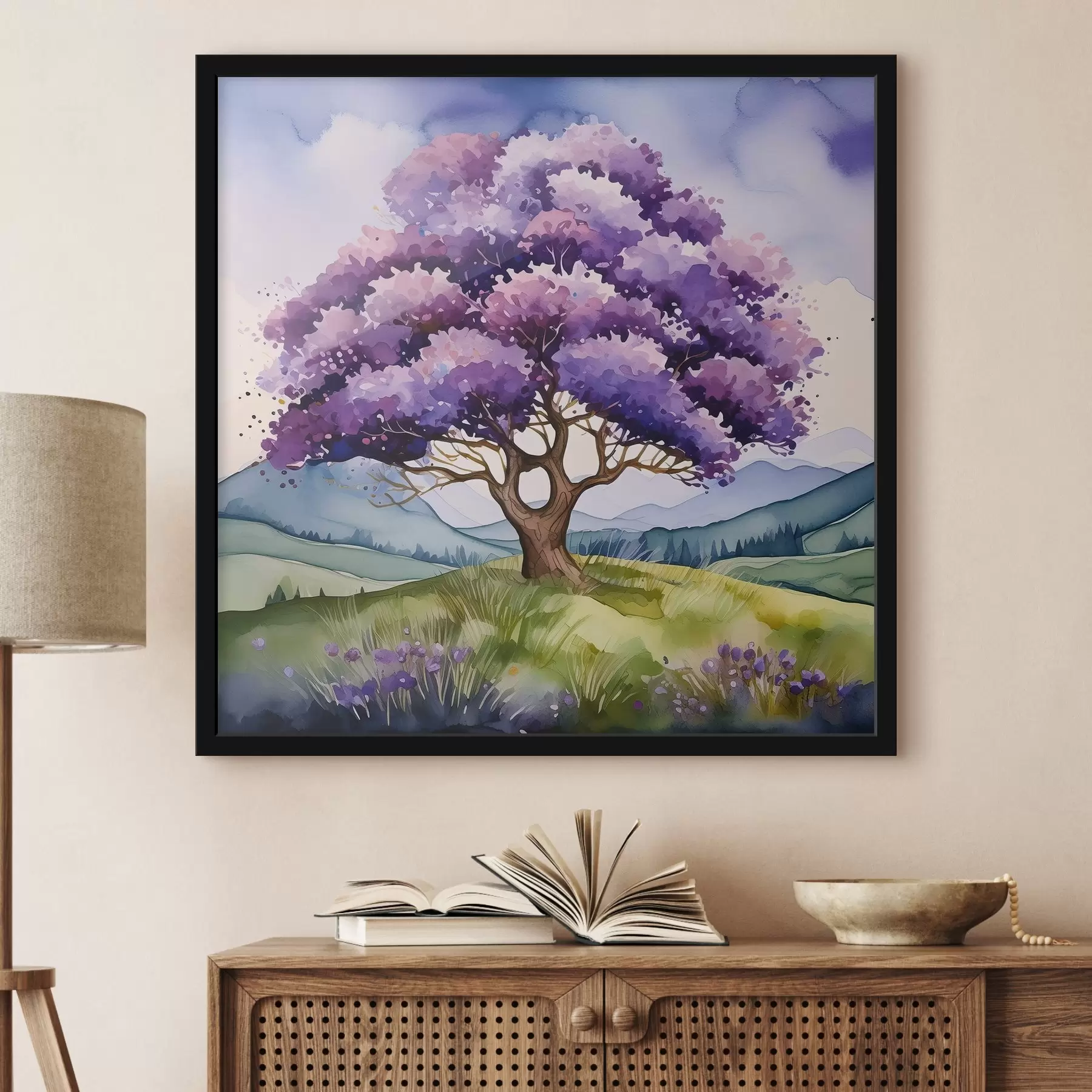 Papier peint Arbre vibrant au milieu d'un paysage serein f39055
