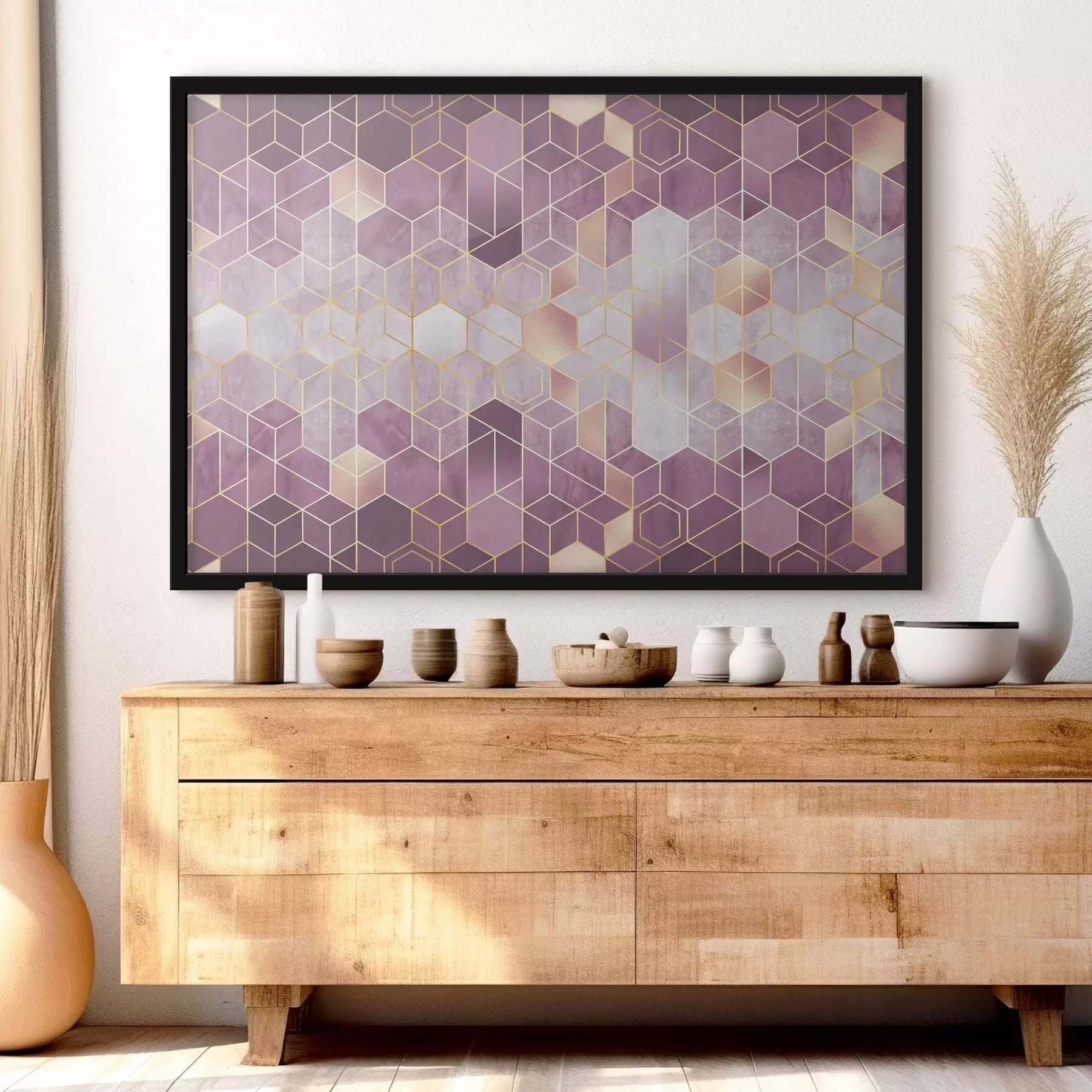 Papier peint Élégant motif hexagonal dans les tons violets f36602v1
