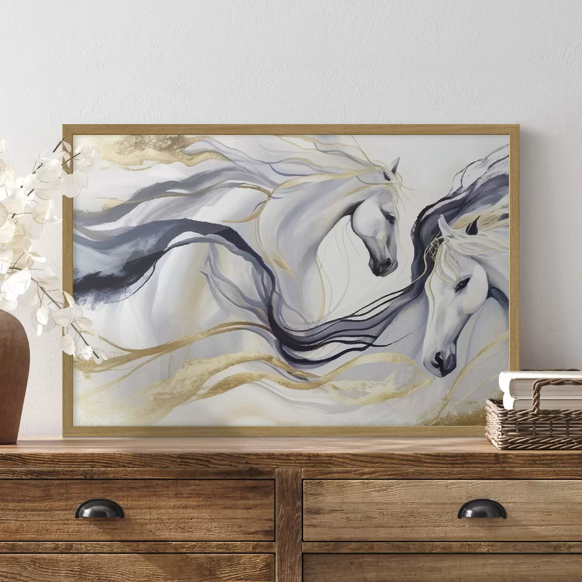 Poster Paire de chevaux abstraits avec accents f36623