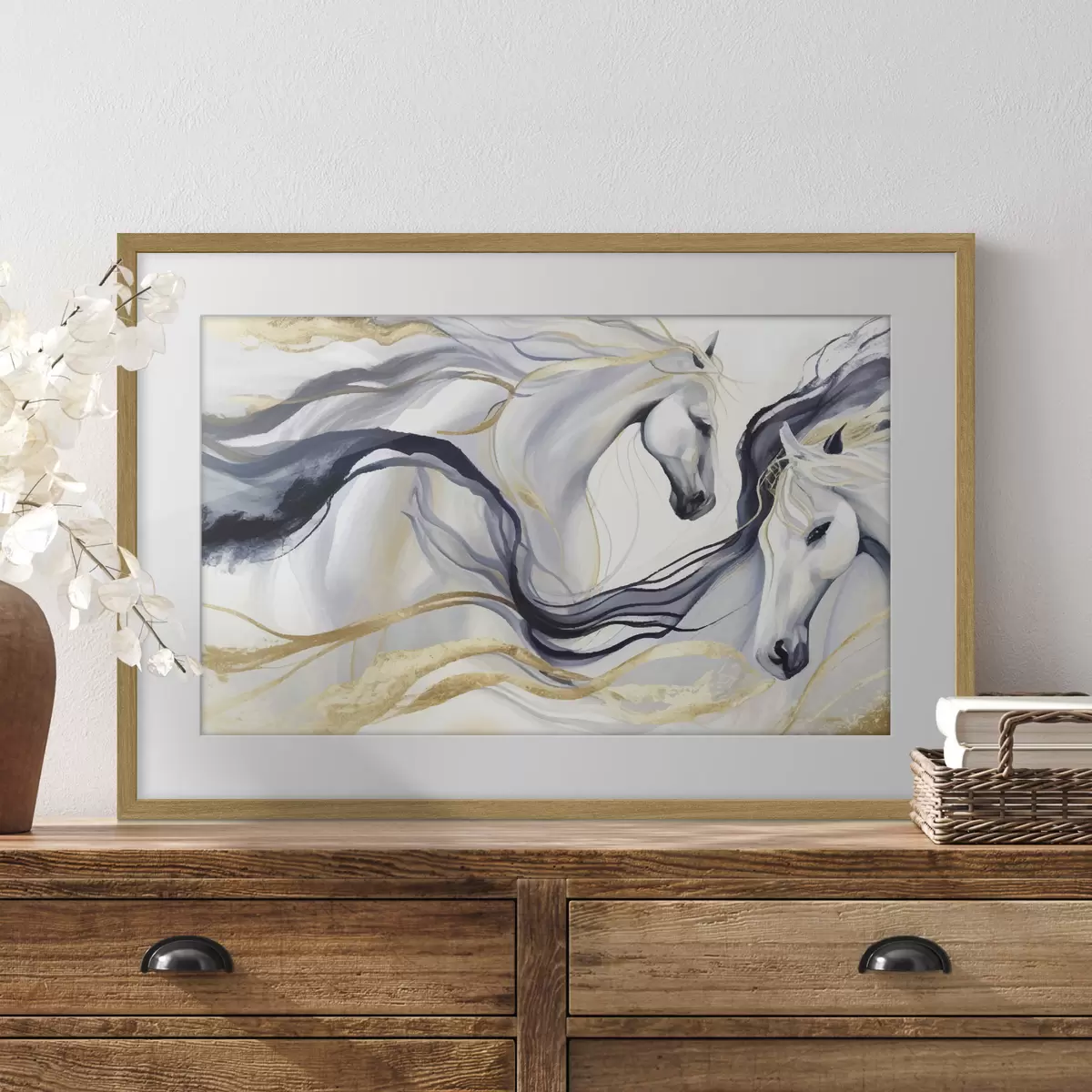 Poster Paire de chevaux abstraits avec accents f36623