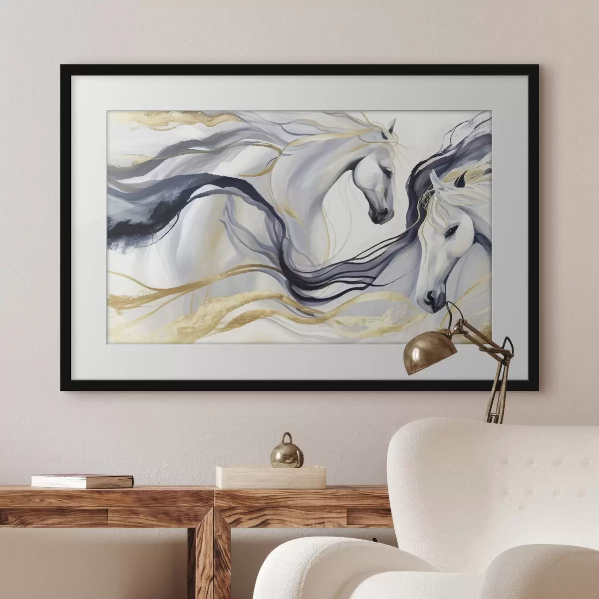 Poster Paire de chevaux abstraits avec accents f36623