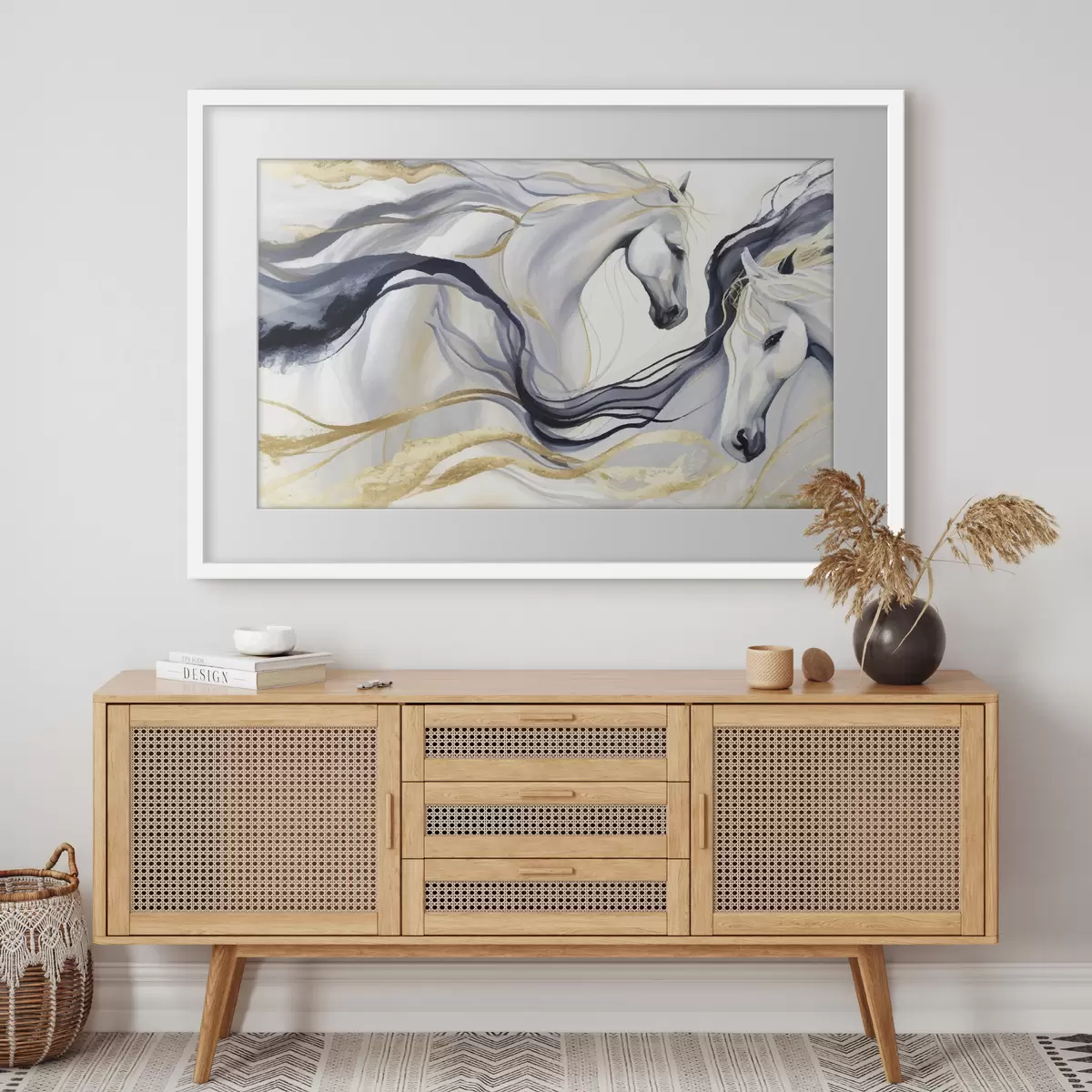 Poster Paire de chevaux abstraits avec accents f36623