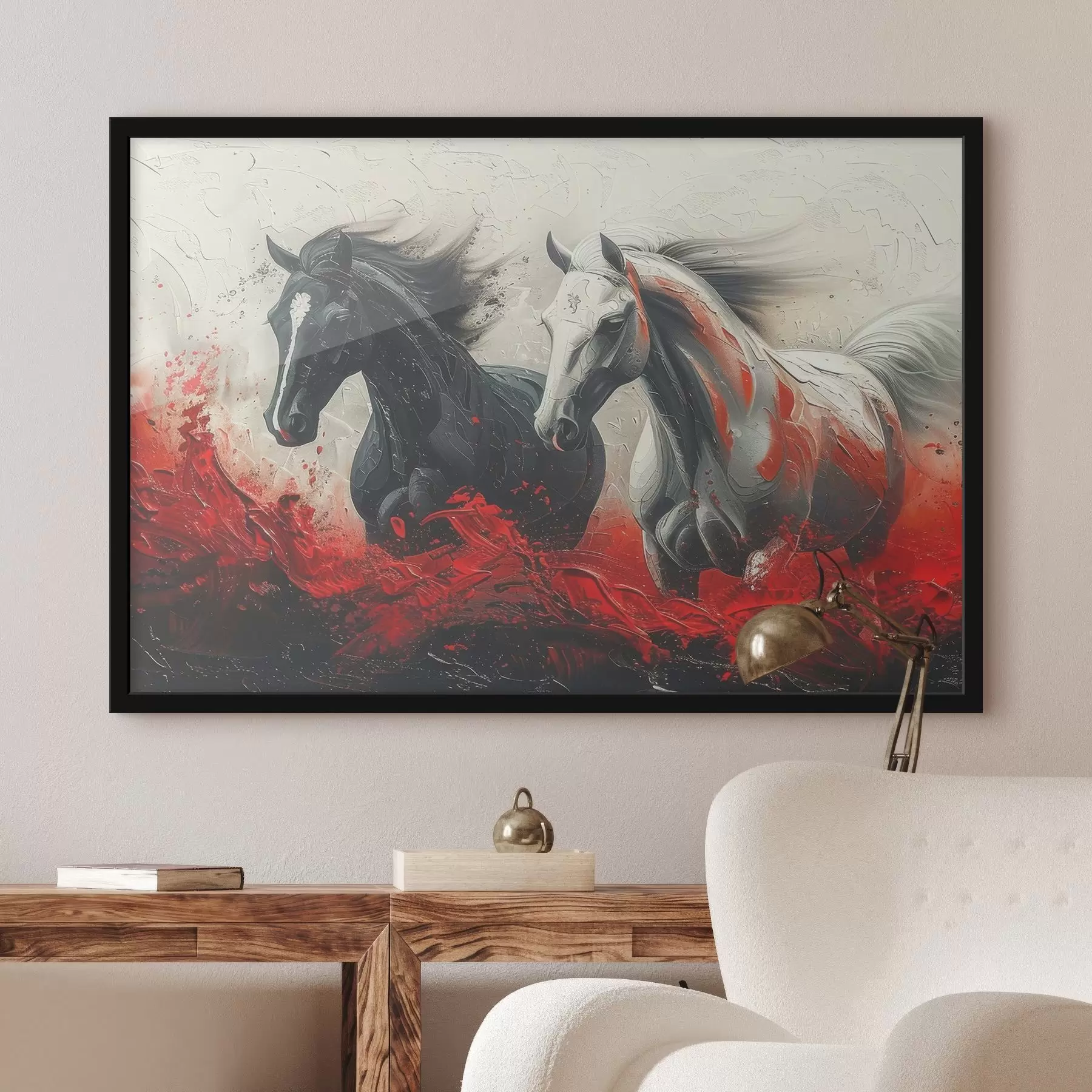Papier peint Image de chevaux courant avec de la peinture rouge f37769