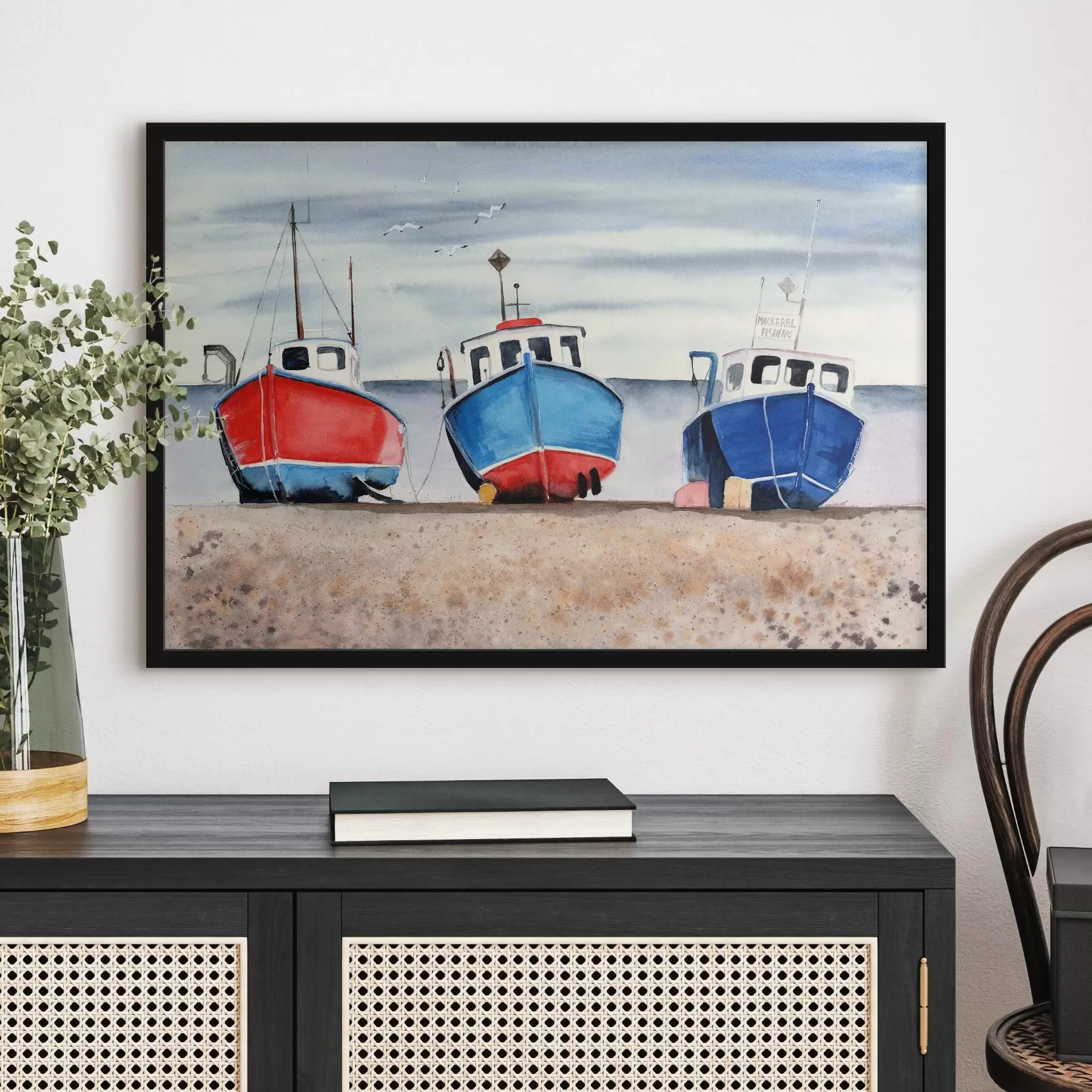 Papier peint Trois bateaux au repos sur le rivage f37787