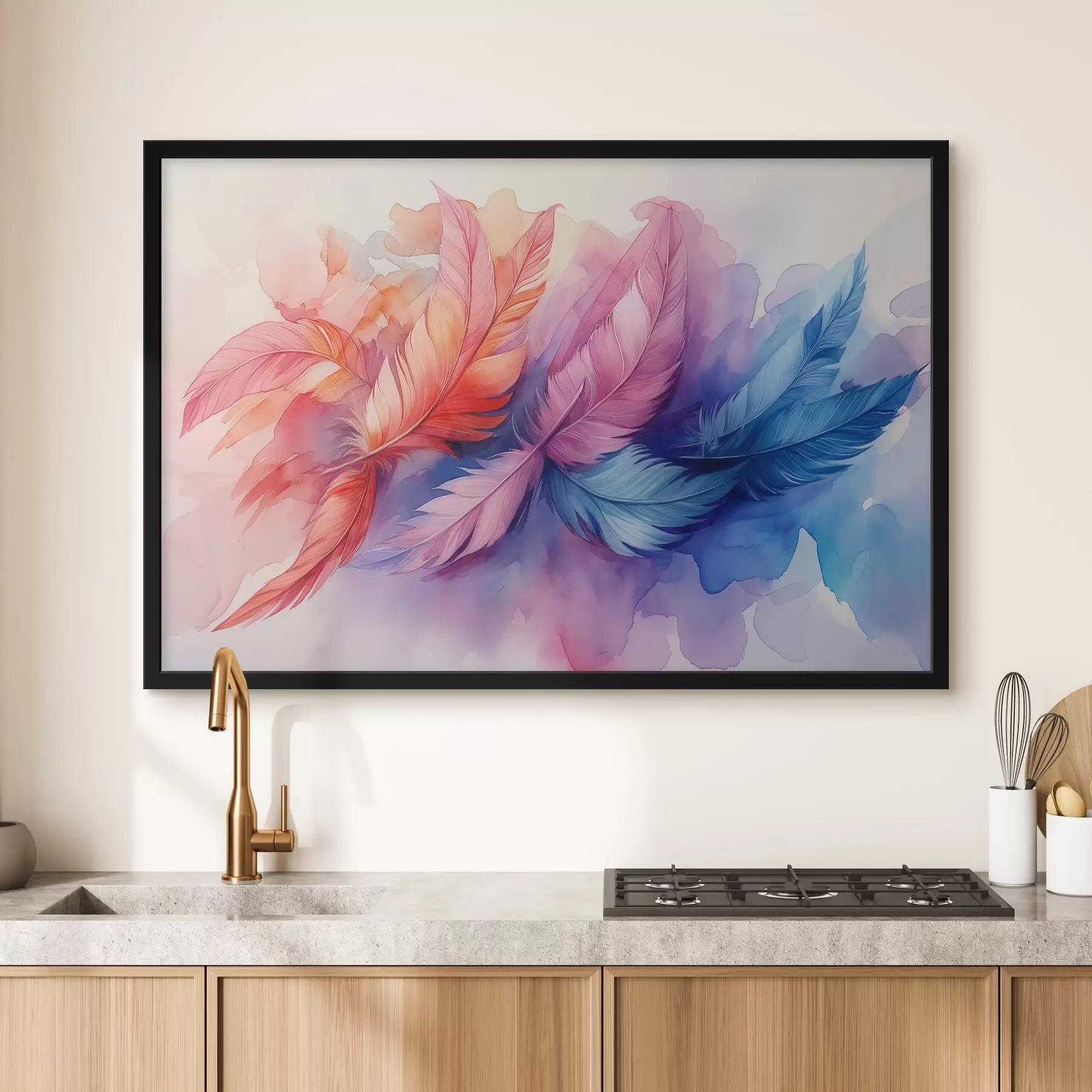 Papier peint Plumes colorées sur fond blanc f38093