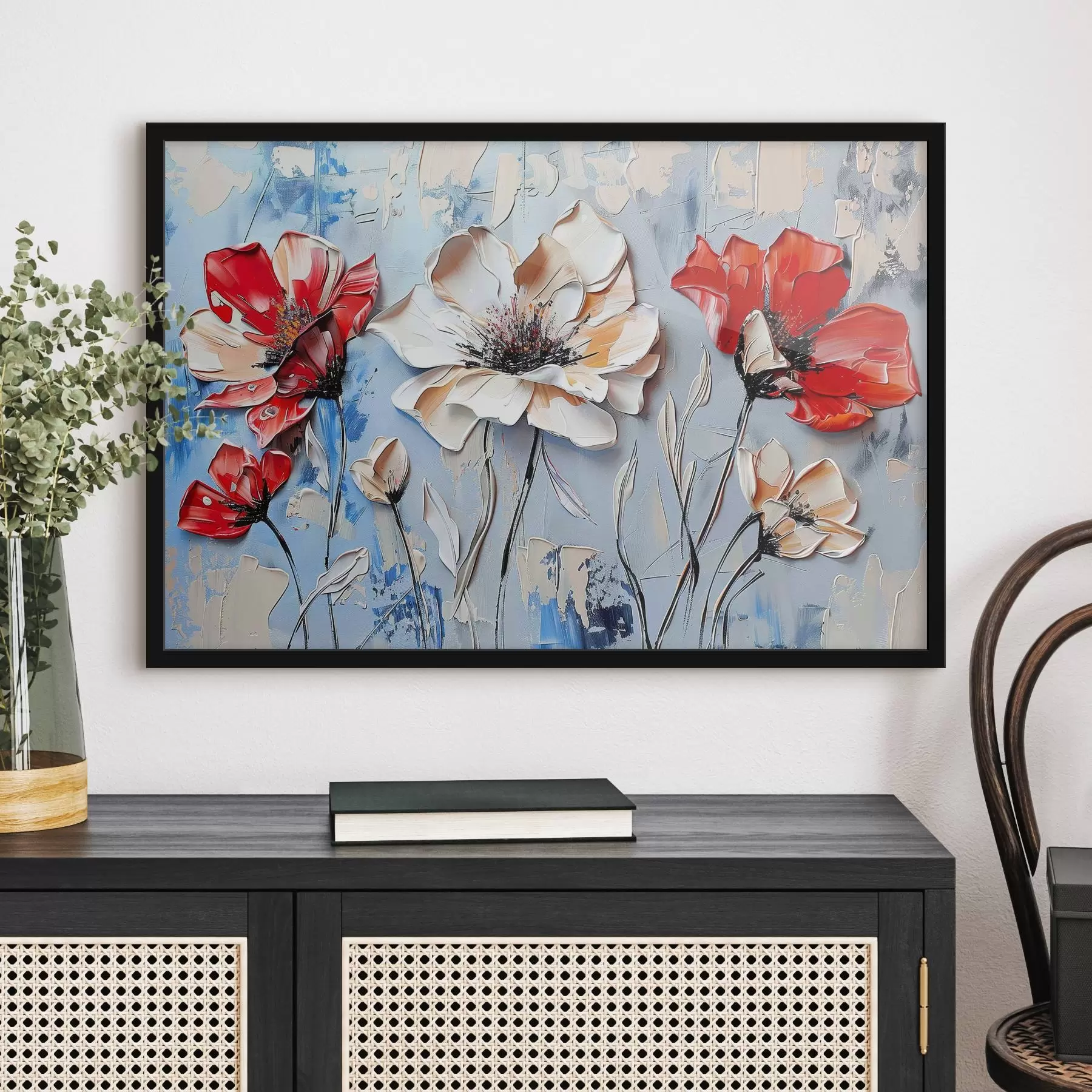 Papier peint Fleurs vives sur un fond bleu calme f38572