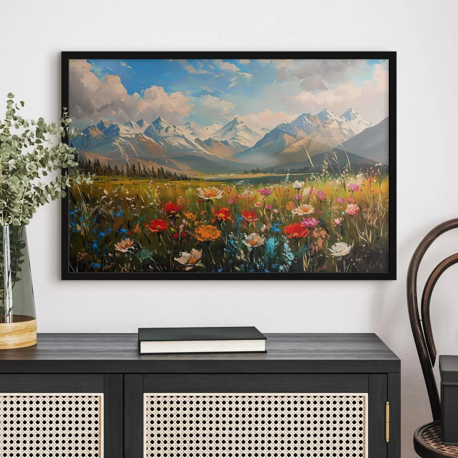 Papier peint Prairies fleuries sous les sommets enneigés f38573