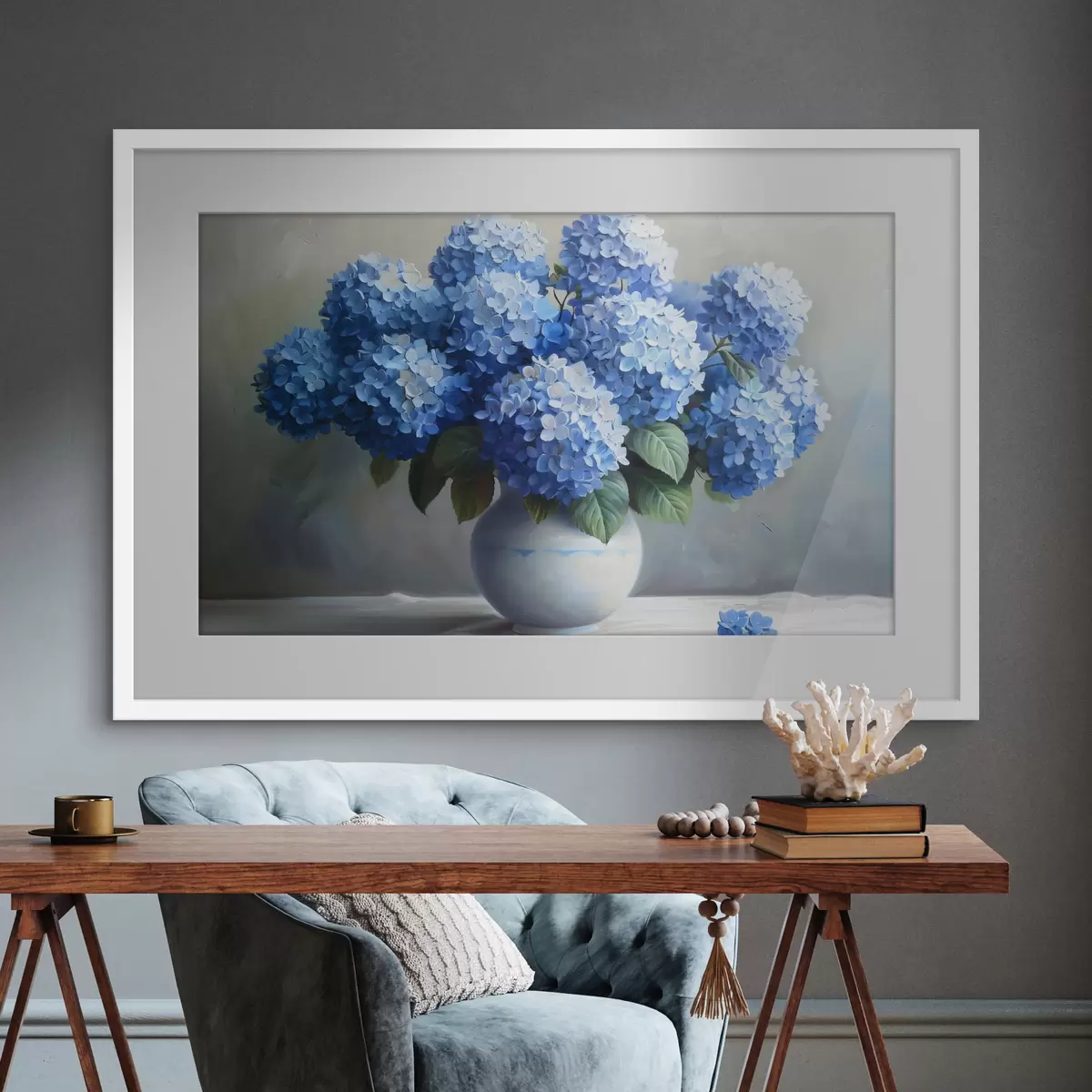 Poster Beaux hortensias bleus dans un vase f38696