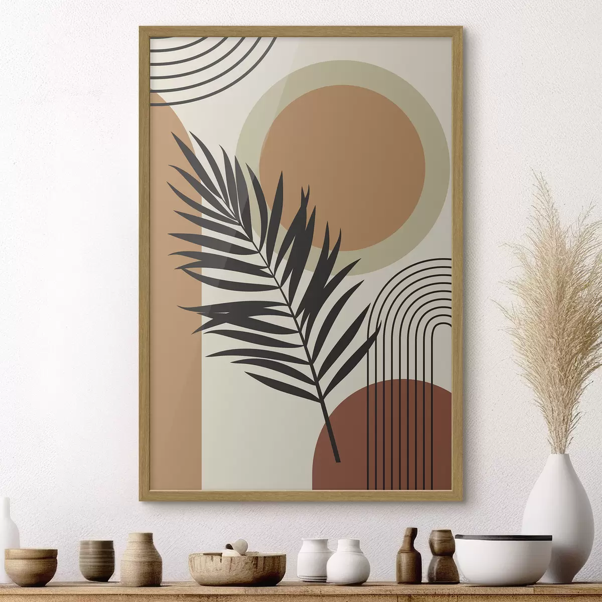 Poster Feuille de palmier sur fond géométrique f36170