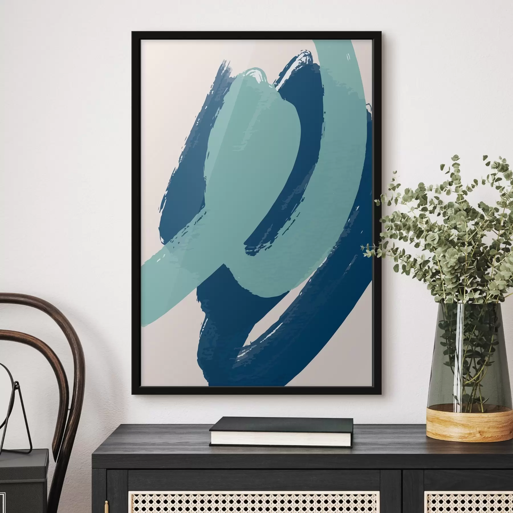 Papier peint Tourbillons élégants dans des tons bleus calmes f36470