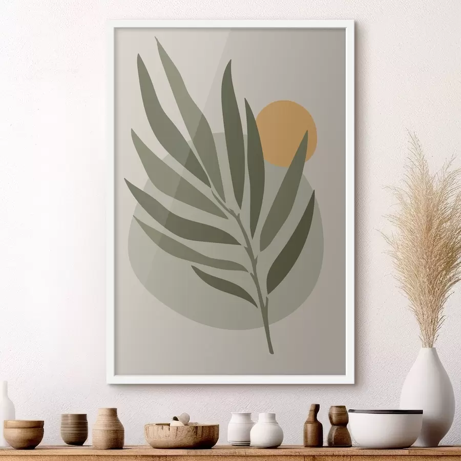 Papier peint Feuille verte avec un cercle jaune f37442