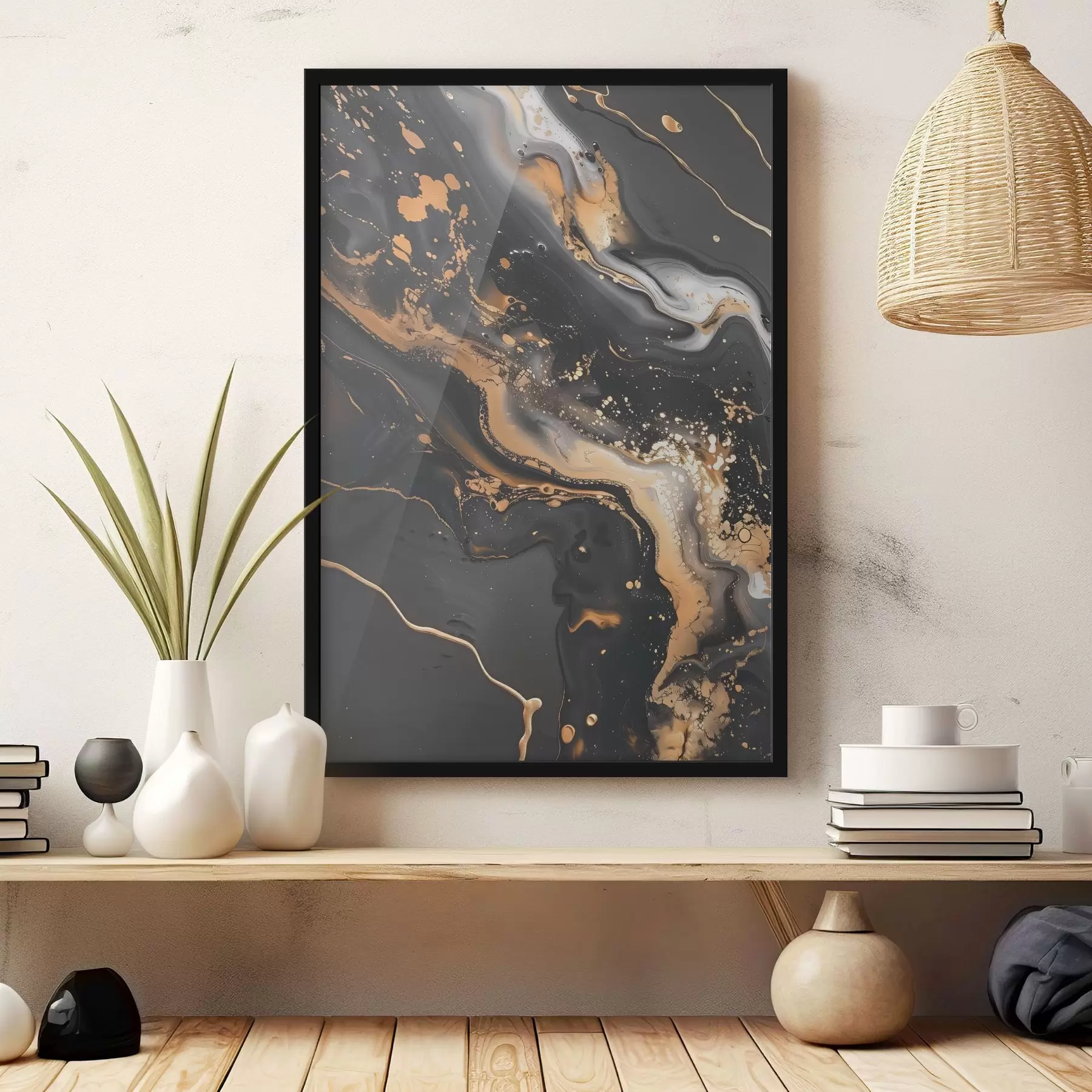 Papier peint Ondes ébène et crème. f37767