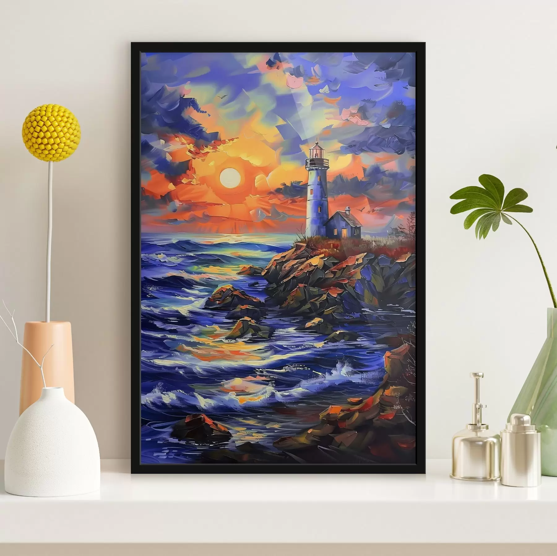 Papier peint Phare au coucher du soleil en bord de mer f38150