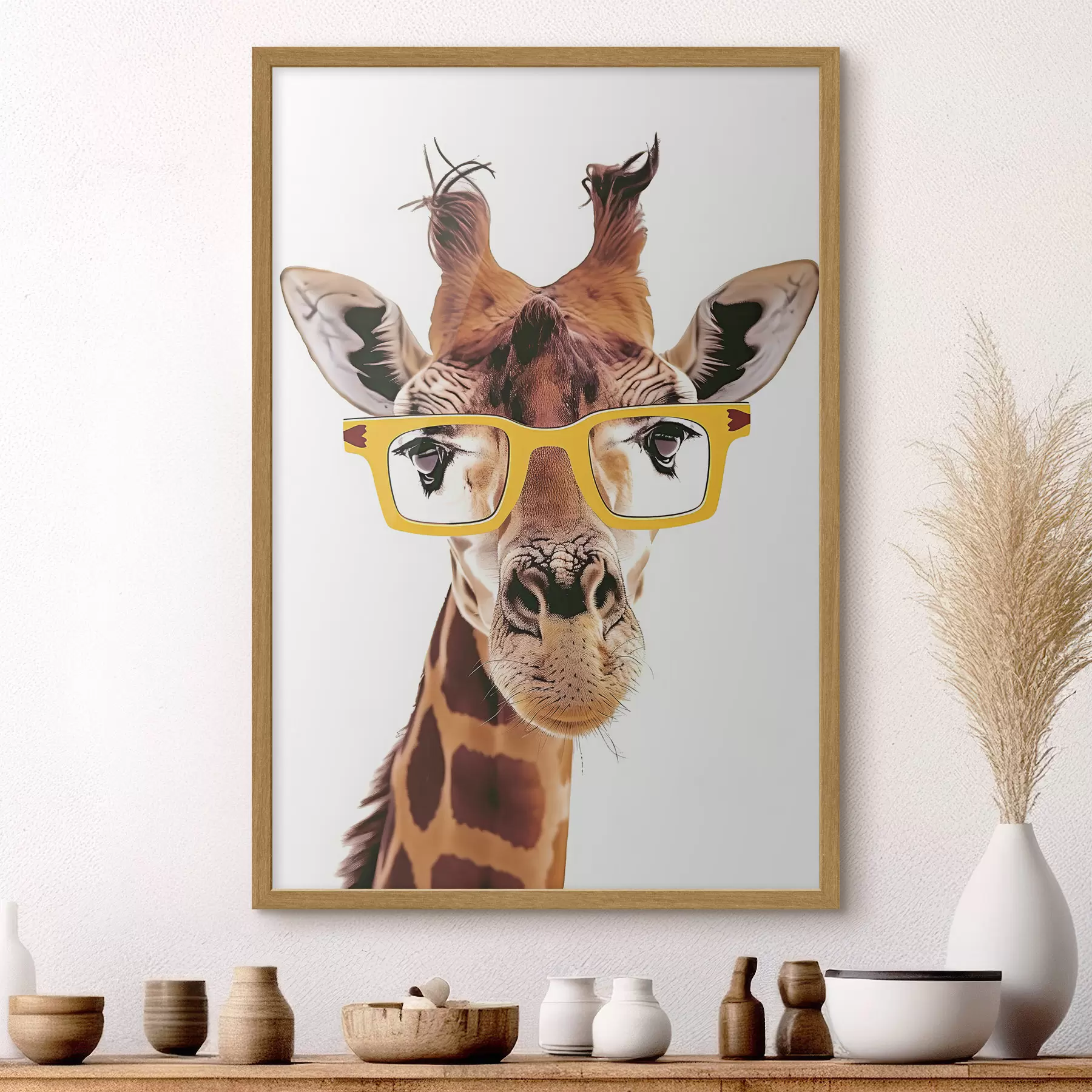 Papier peint Girafe avec lunettes jaunes f38503