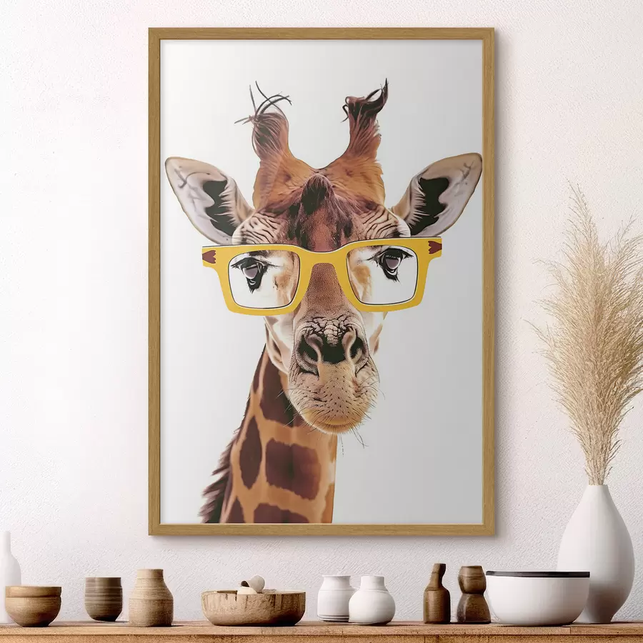 Papier peint Girafe avec lunettes jaunes f38503