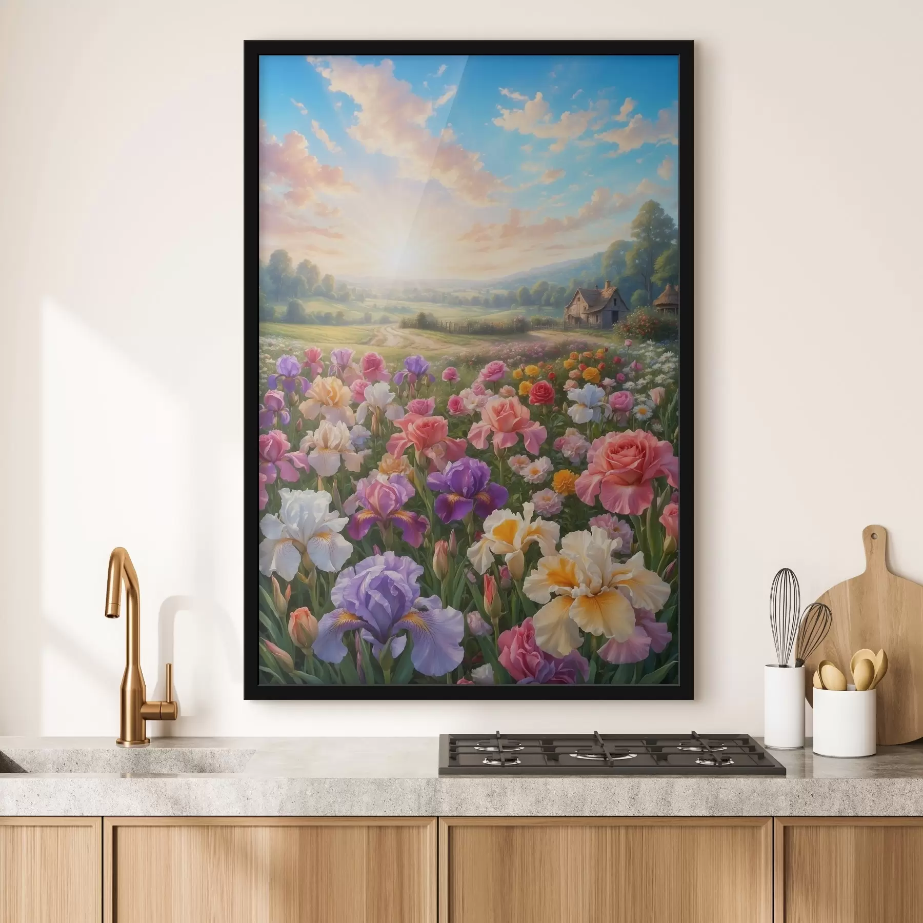 Papier peint Des fleurs éclatantes sous un lever de soleil doré f38662