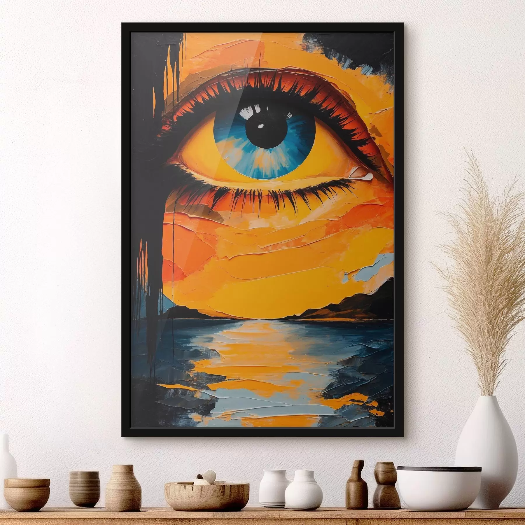 Papier peint Œil vibrant reflétant une scène de coucher de soleil f38670