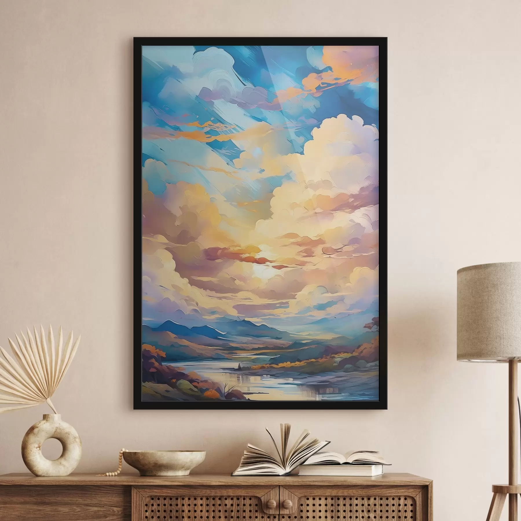 Papier peint Coucher de soleil serein sur un paysage tranquille f38847