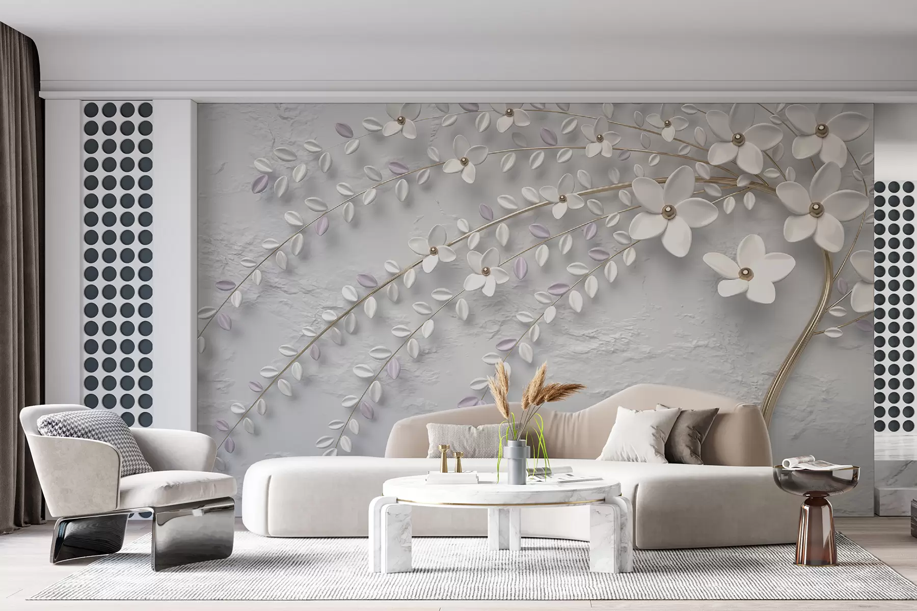 Papier peint Arbre à fleurs avec branches pendantes dans les tons blanc clair et beige u43124 buy France - Uwalls.fr Papier peint Arbre à fleurs avec branches pendantes dans les tons blanc clair et beige u43124