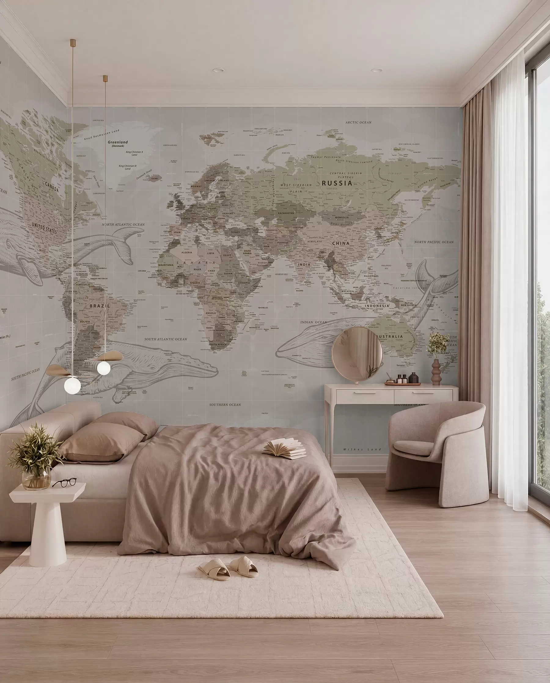 Papier peint Carte du monde avec des baleines u50449