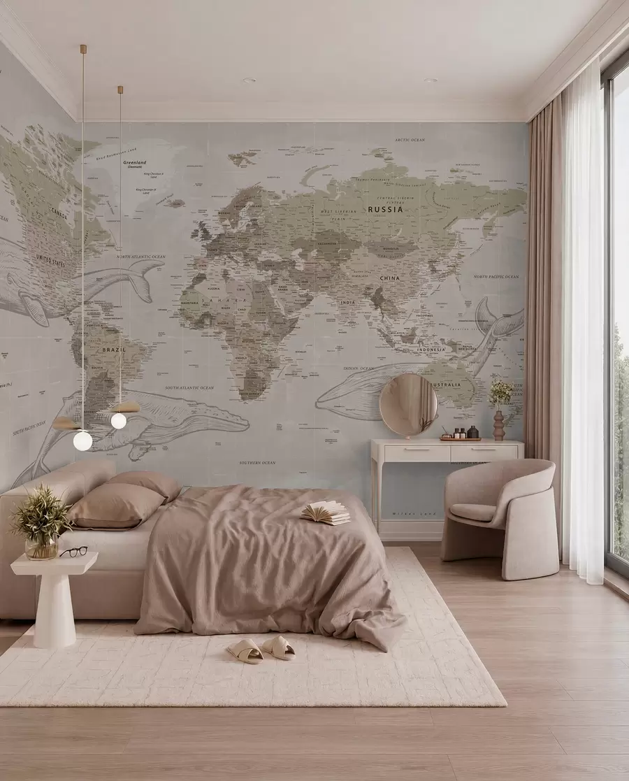 Papier peint Carte du monde avec des baleines u50449