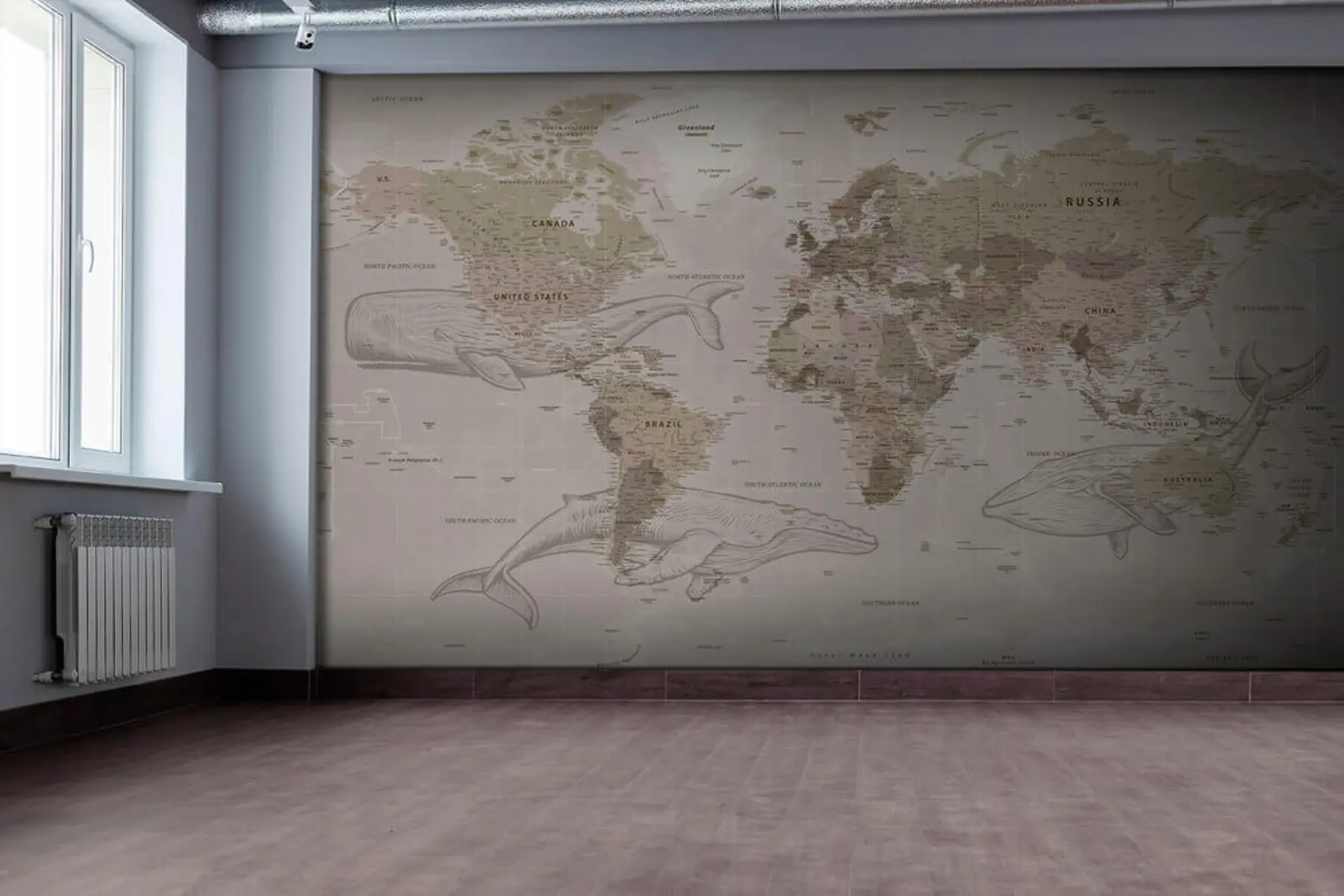 Papier peint Carte du monde avec des baleines u50449