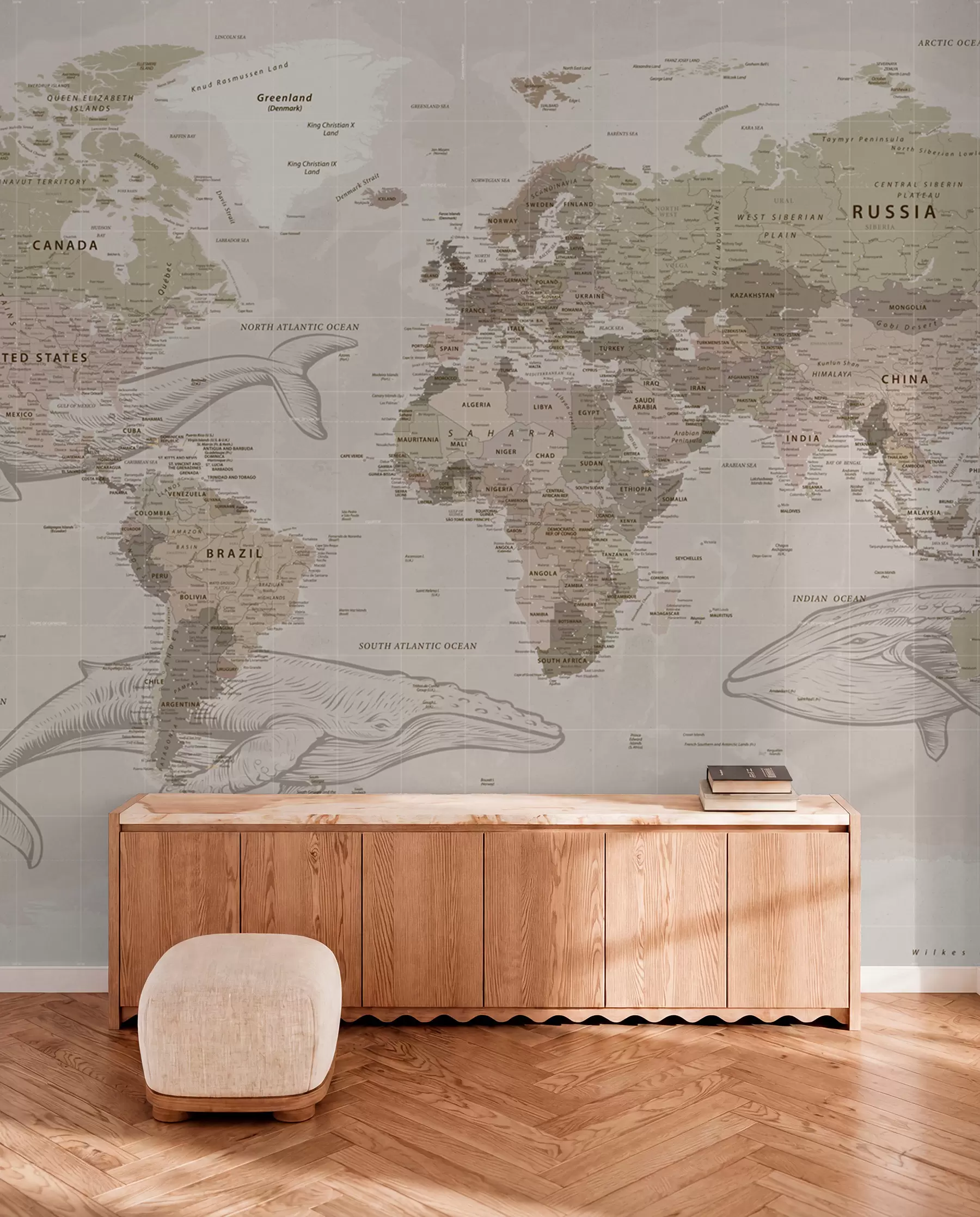 Papier peint Carte du monde avec des baleines u50449