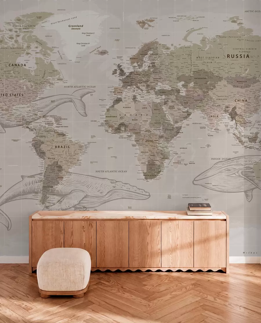 Papier peint Carte du monde avec des baleines u50449