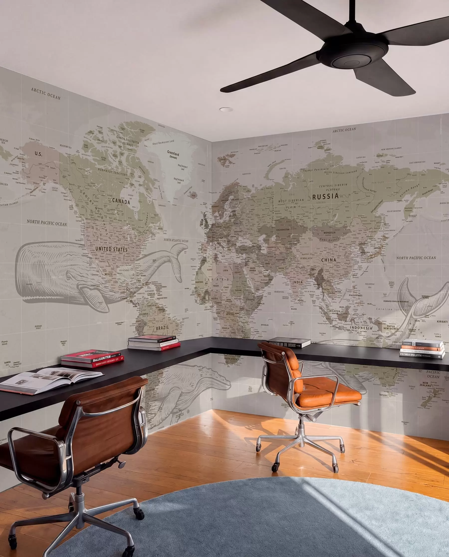 Papier peint Carte du monde avec des baleines u50449