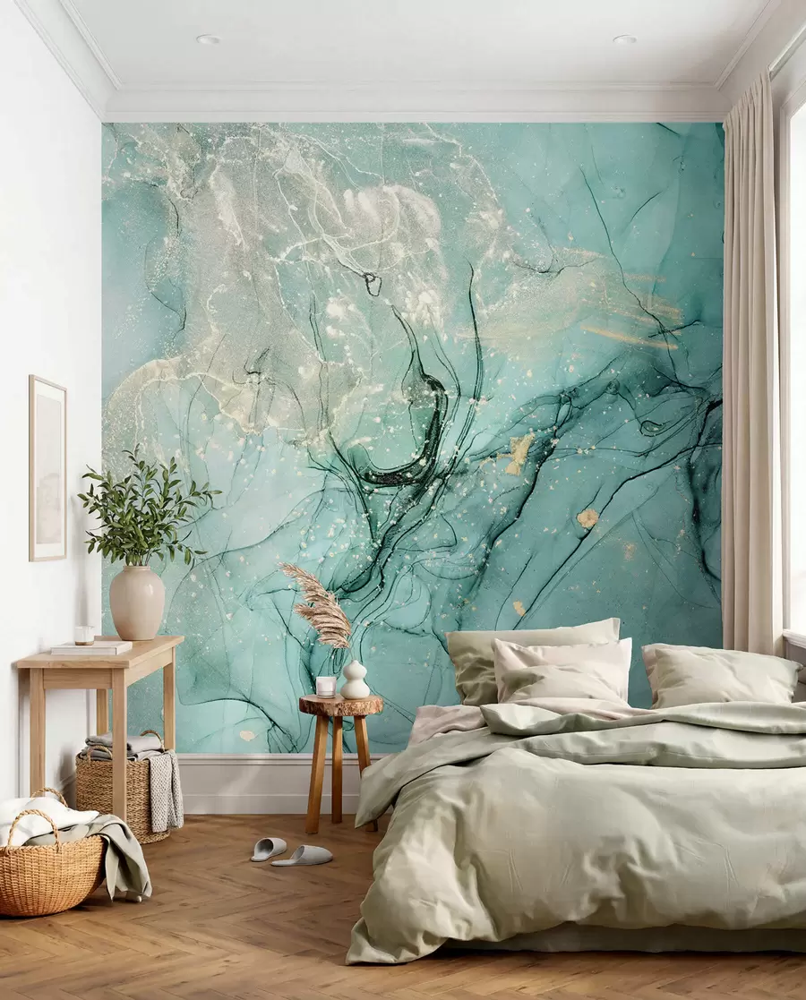 Papier peint Marbre turquoise avec une fine brume u51399