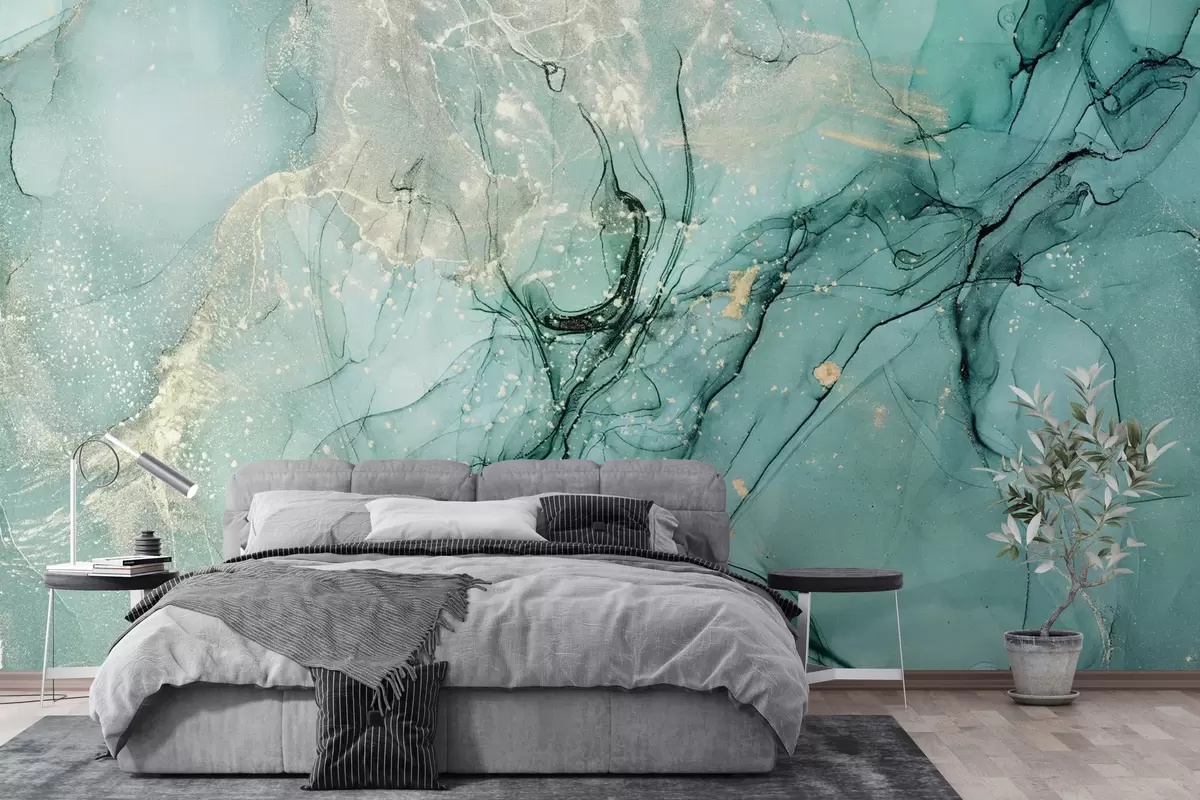 Papier peint Marbre turquoise avec une fine brume u51399