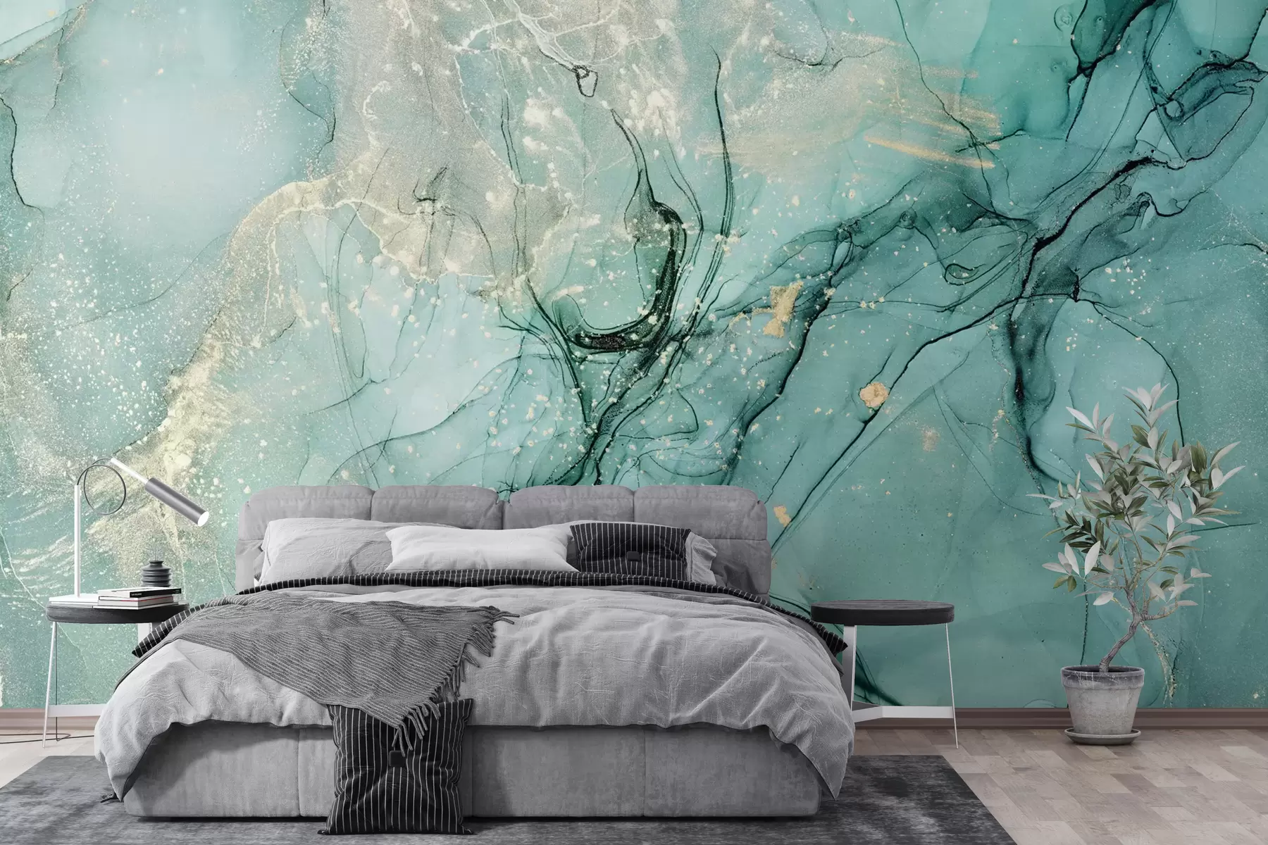 Papier peint Marbre turquoise avec une fine brume u51399