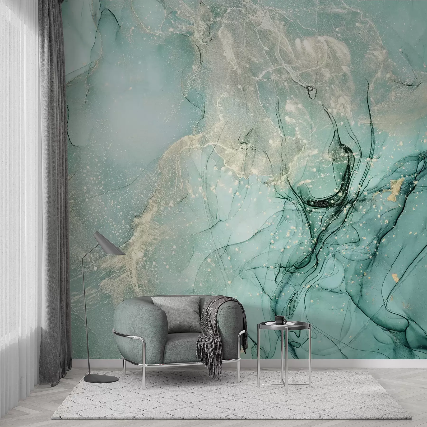 Papier peint Marbre turquoise avec une fine brume u51399