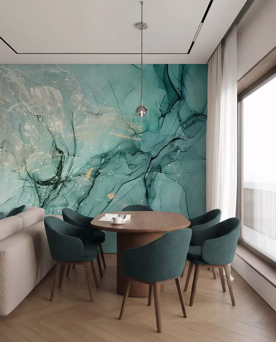 Papier peint Marbre turquoise avec une fine brume u51399