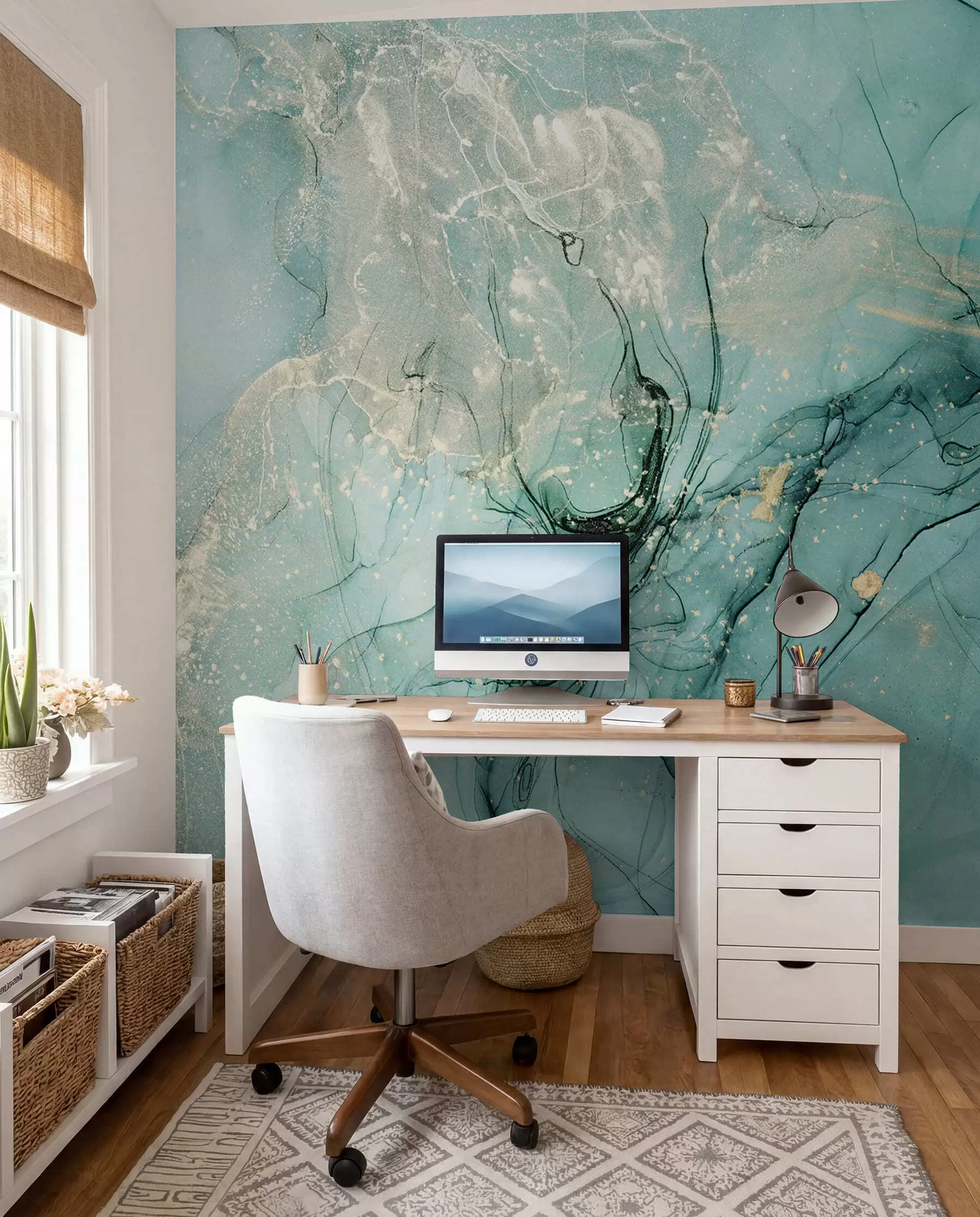 Papier peint Marbre turquoise avec une fine brume u51399