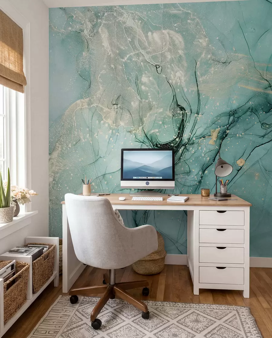 Papier peint Marbre turquoise avec une fine brume u51399
