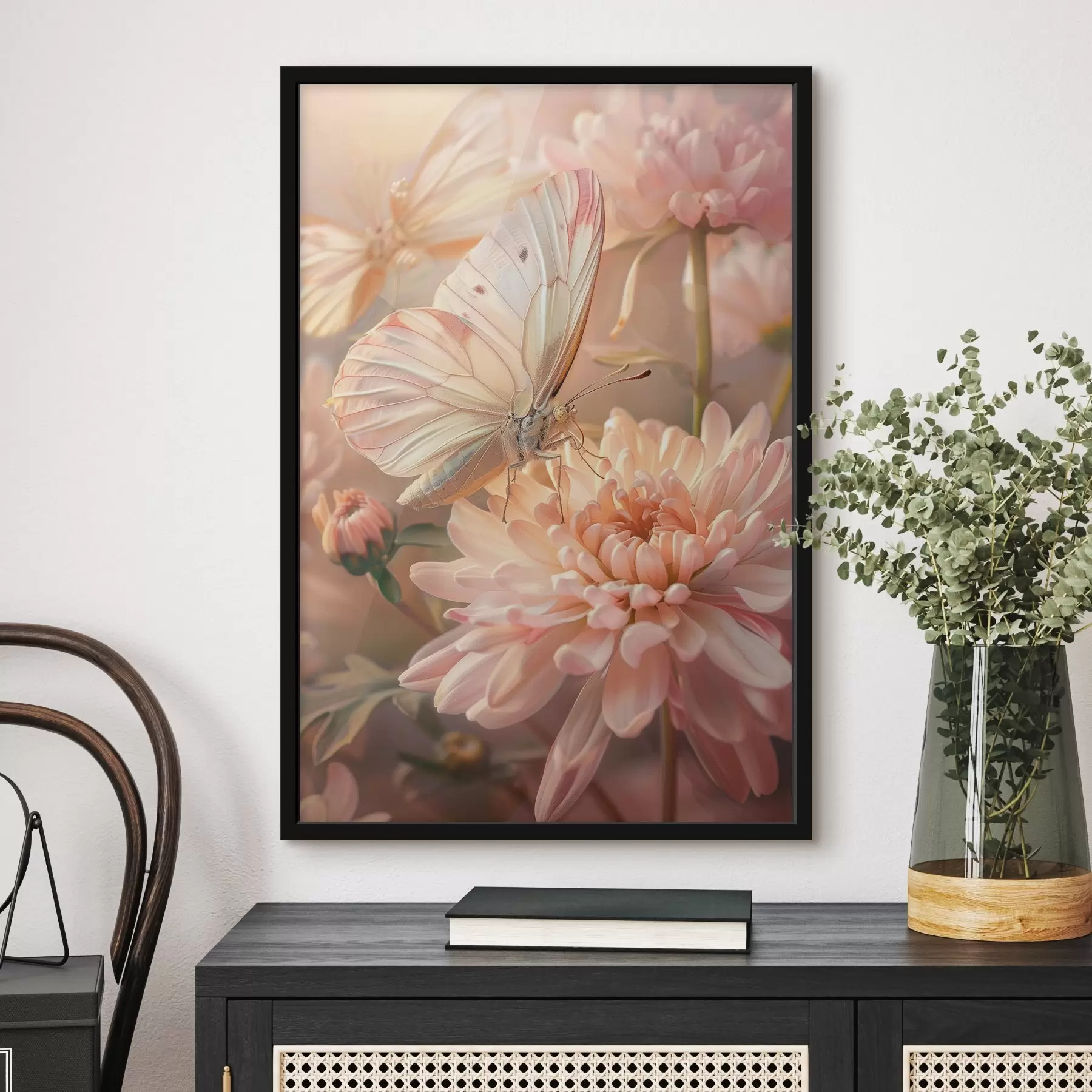 Papier peint Papillon se reposant sur des pétales en fleurs f39069