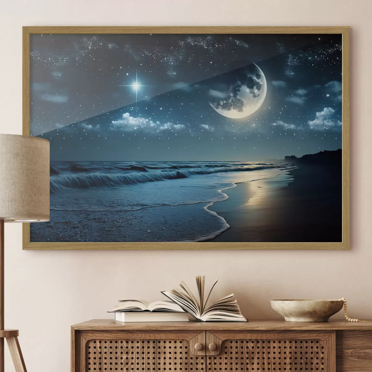 Poster Grande lune sur la mer nocturne f31111