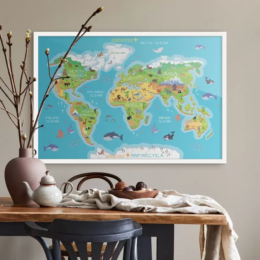 Papier peint Carte des continents avec animaux f32105