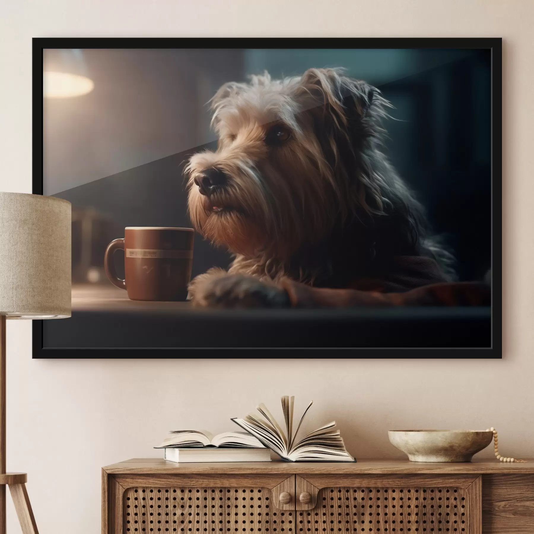 Papier peint Une tasse de thé et un chien f32153