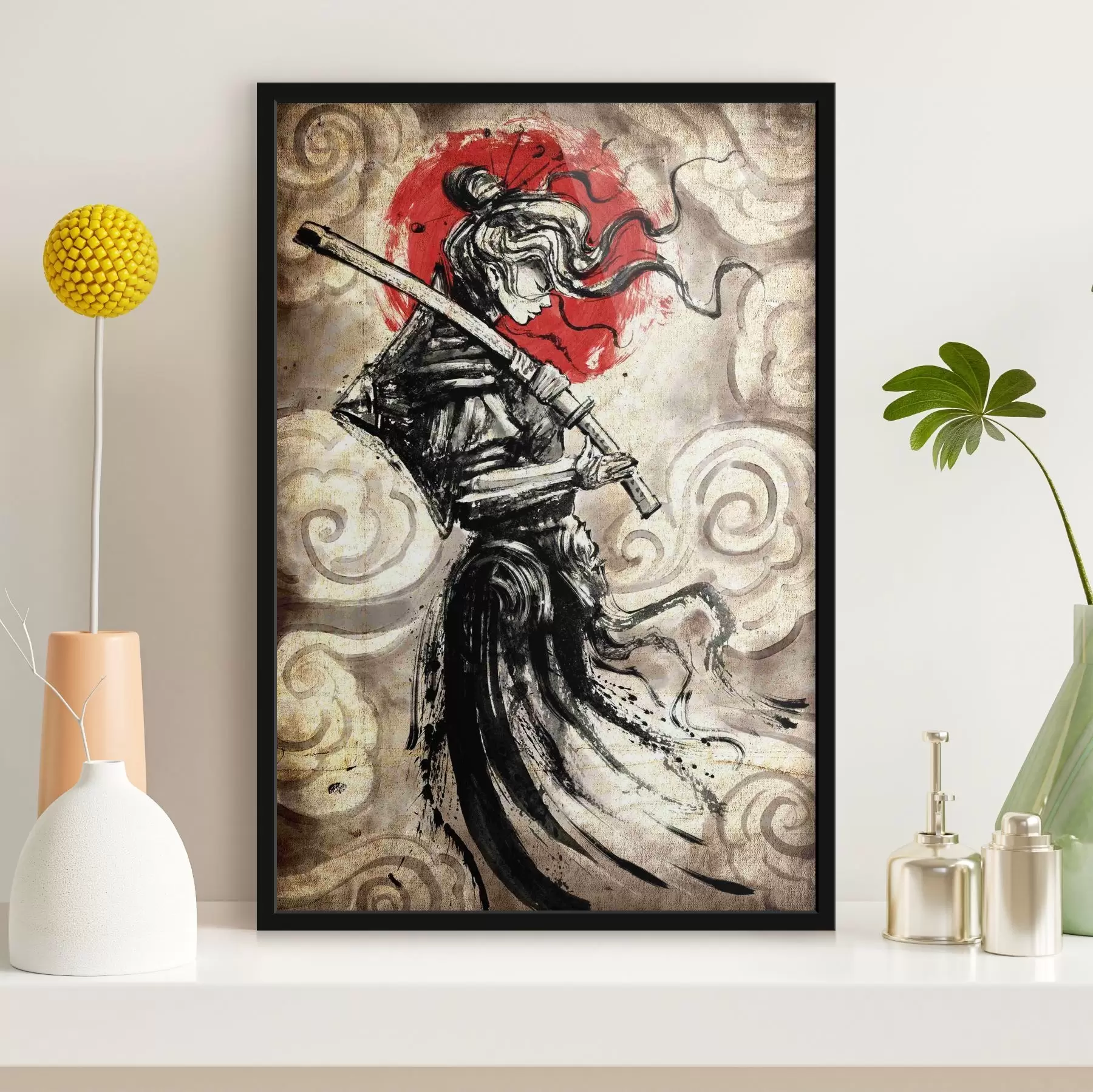 Papier peint Belle fille samouraï avec un katana sur l'épaule f33060