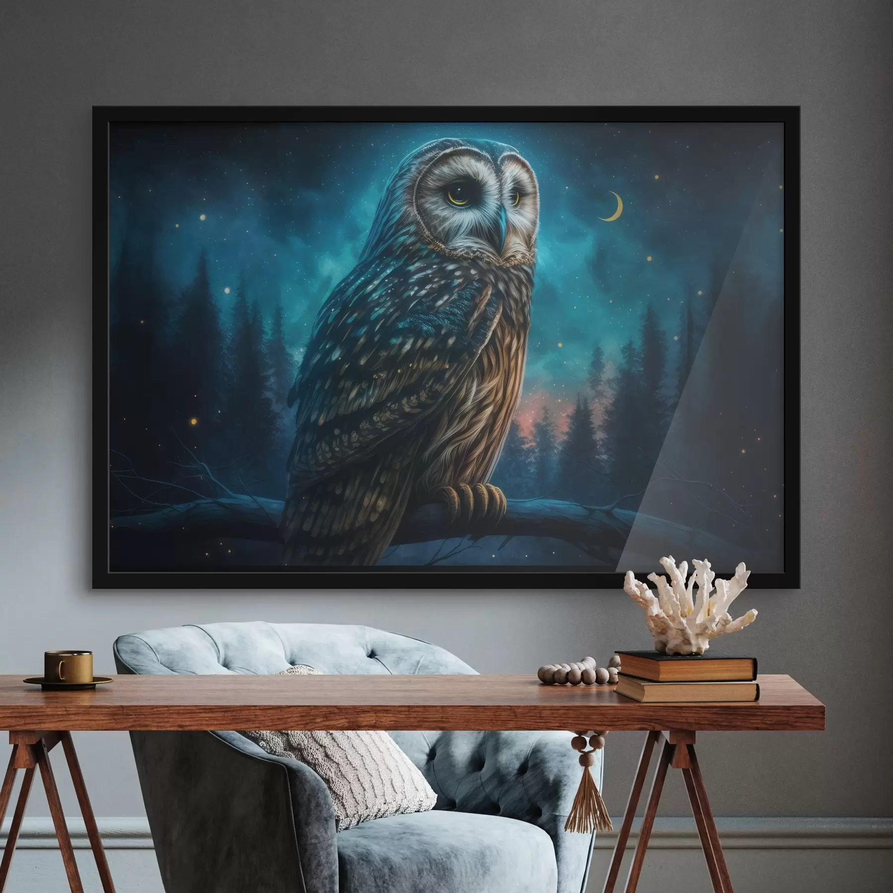 Papier peint Hibou dans la forêt nocturne f33544