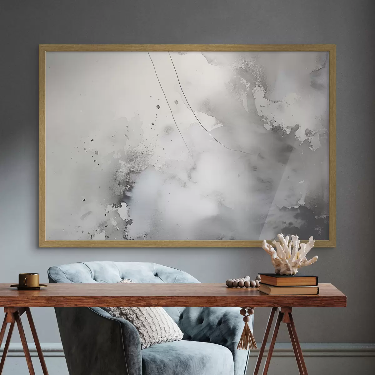 Poster Abstraction grise avec coups de pinceau f35310